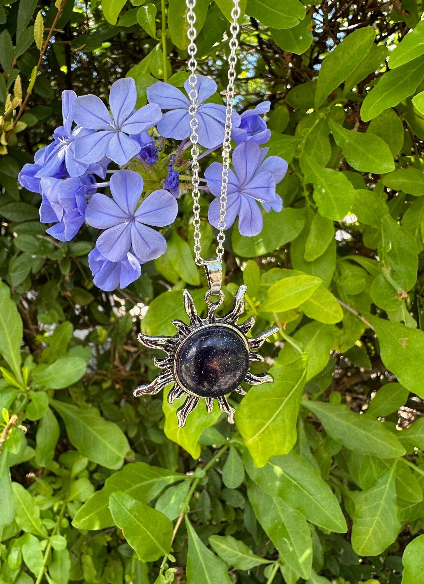 Blue Goldstone Sun Necklace