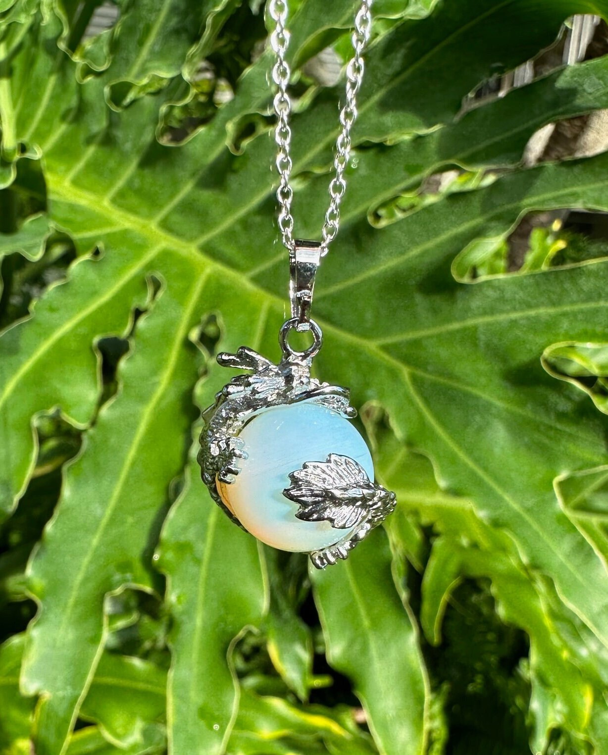 Opalite Dragon Ball Pendant Necklace