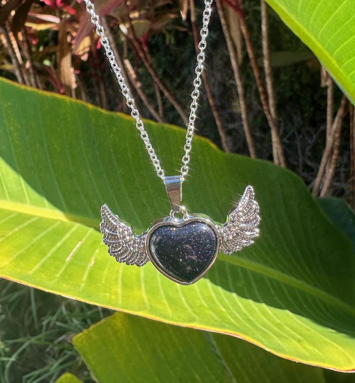 Blue Goldstone Wings Pendant Necklace