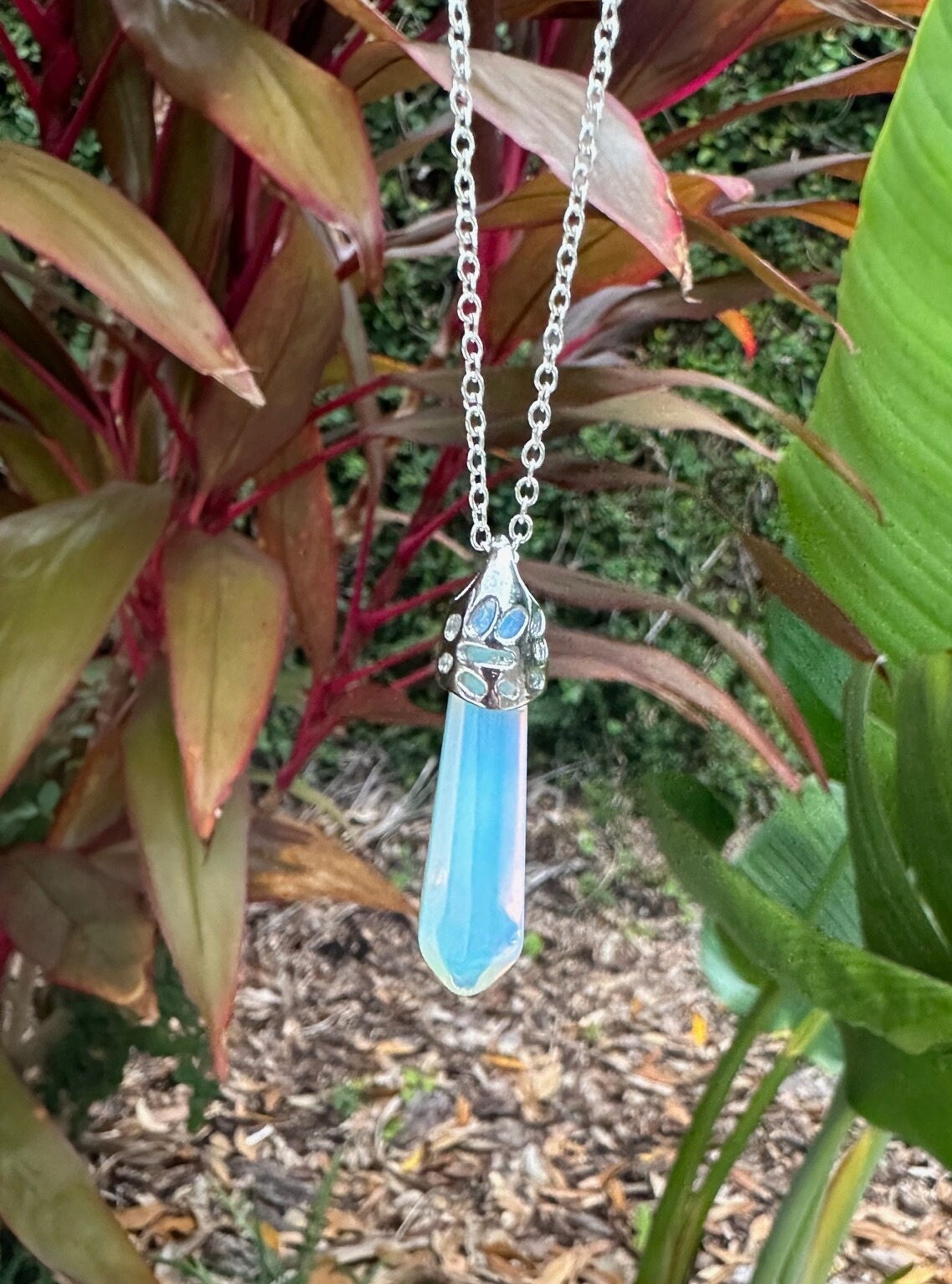 Opalite Thin Hexagon Pendant Necklace