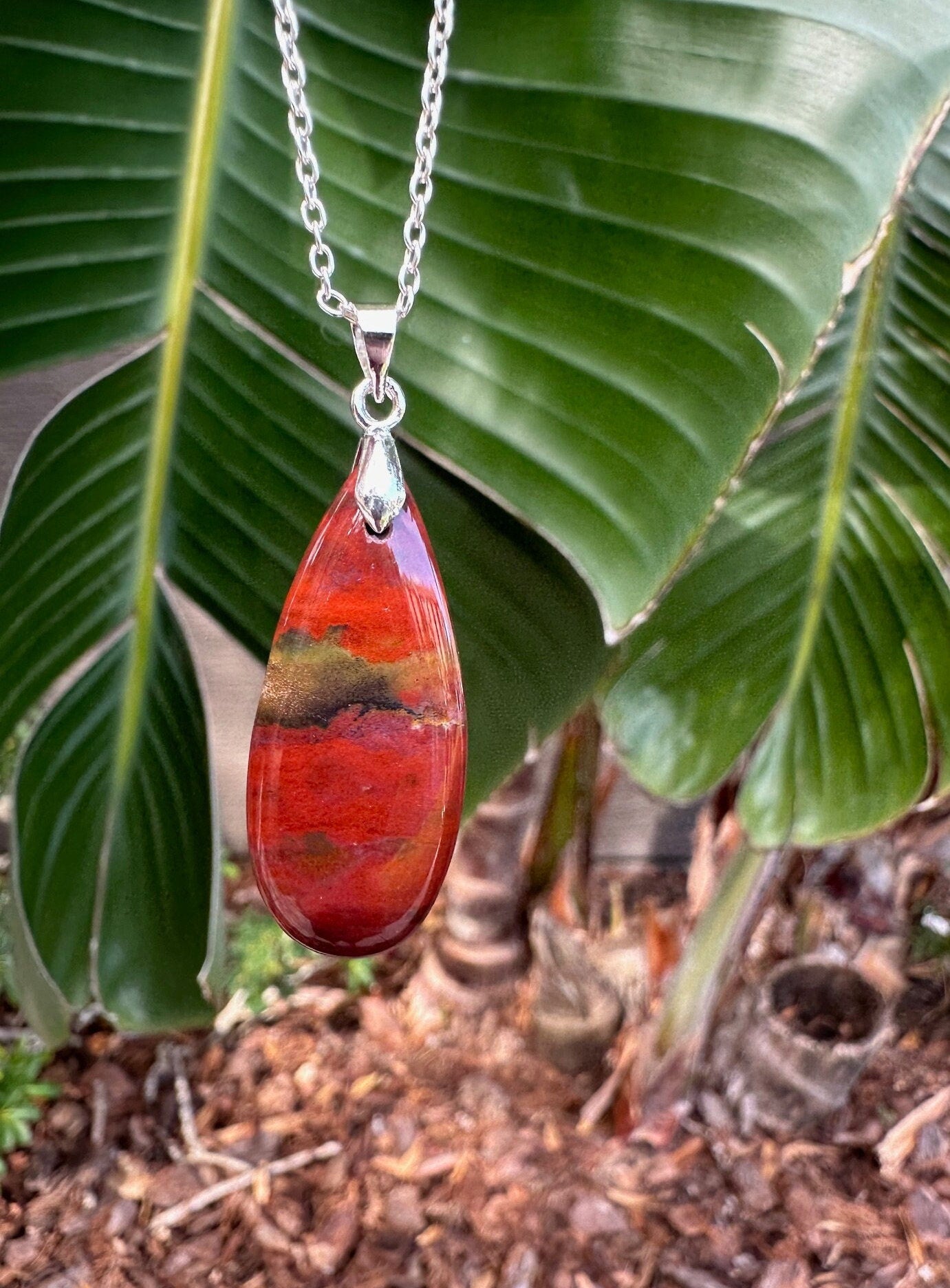 Indian Bloodstone Teardrop Pendant Necklace
