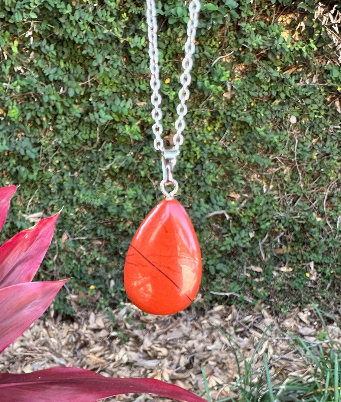 Red Jasper Teardrop Pendant Necklace