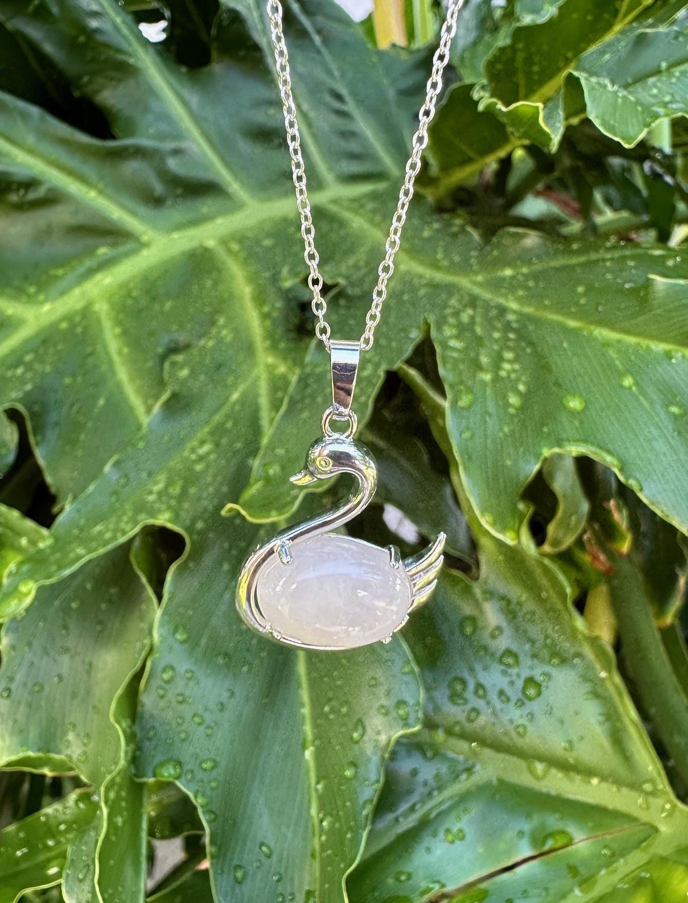Rose Quartz Swan Necklace