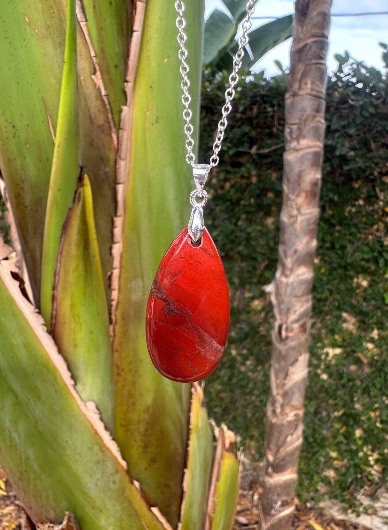 Red Jasper Teardrop Pendant Necklace