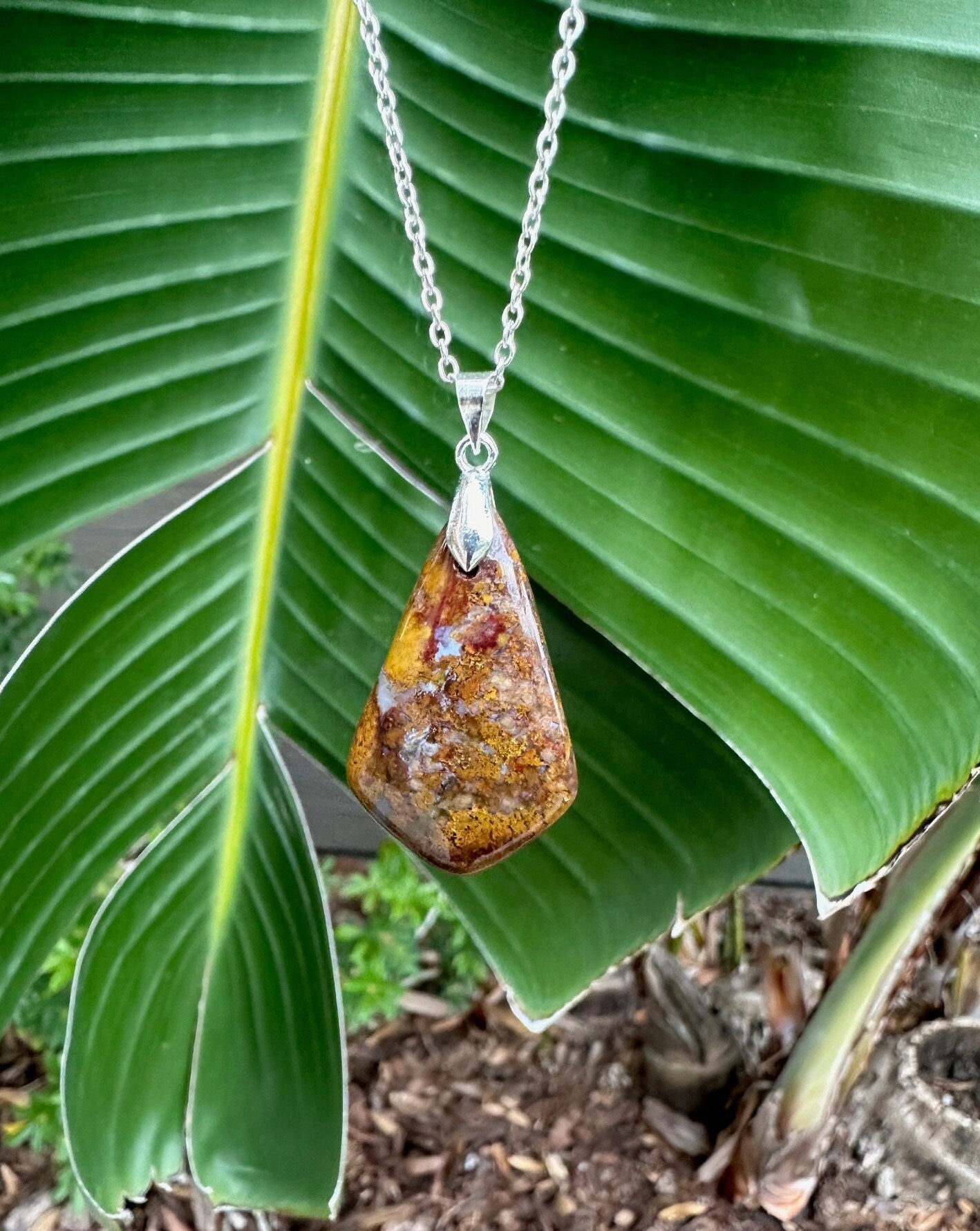 Indian Bloodstone Shield Pendant Necklace