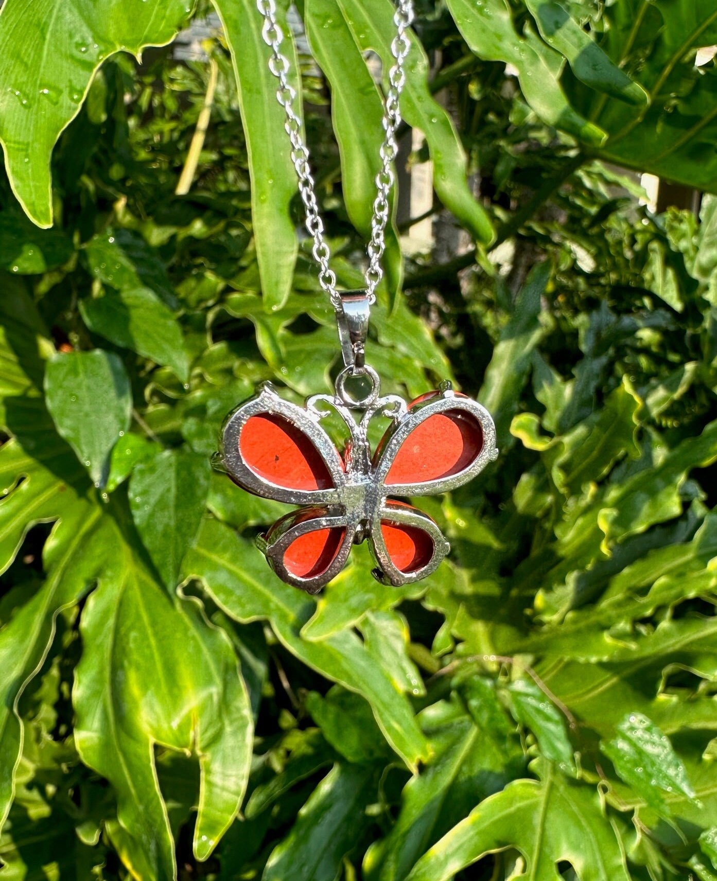 Red Jasper Butterfly Pendant Necklace
