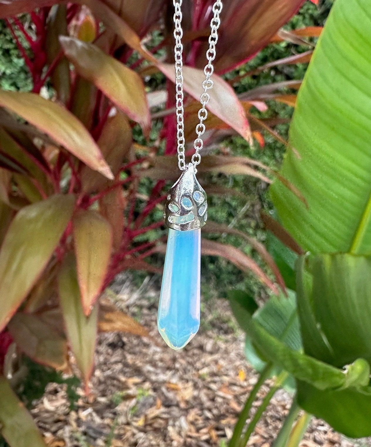 Opalite Thin Hexagon Pendant Necklace
