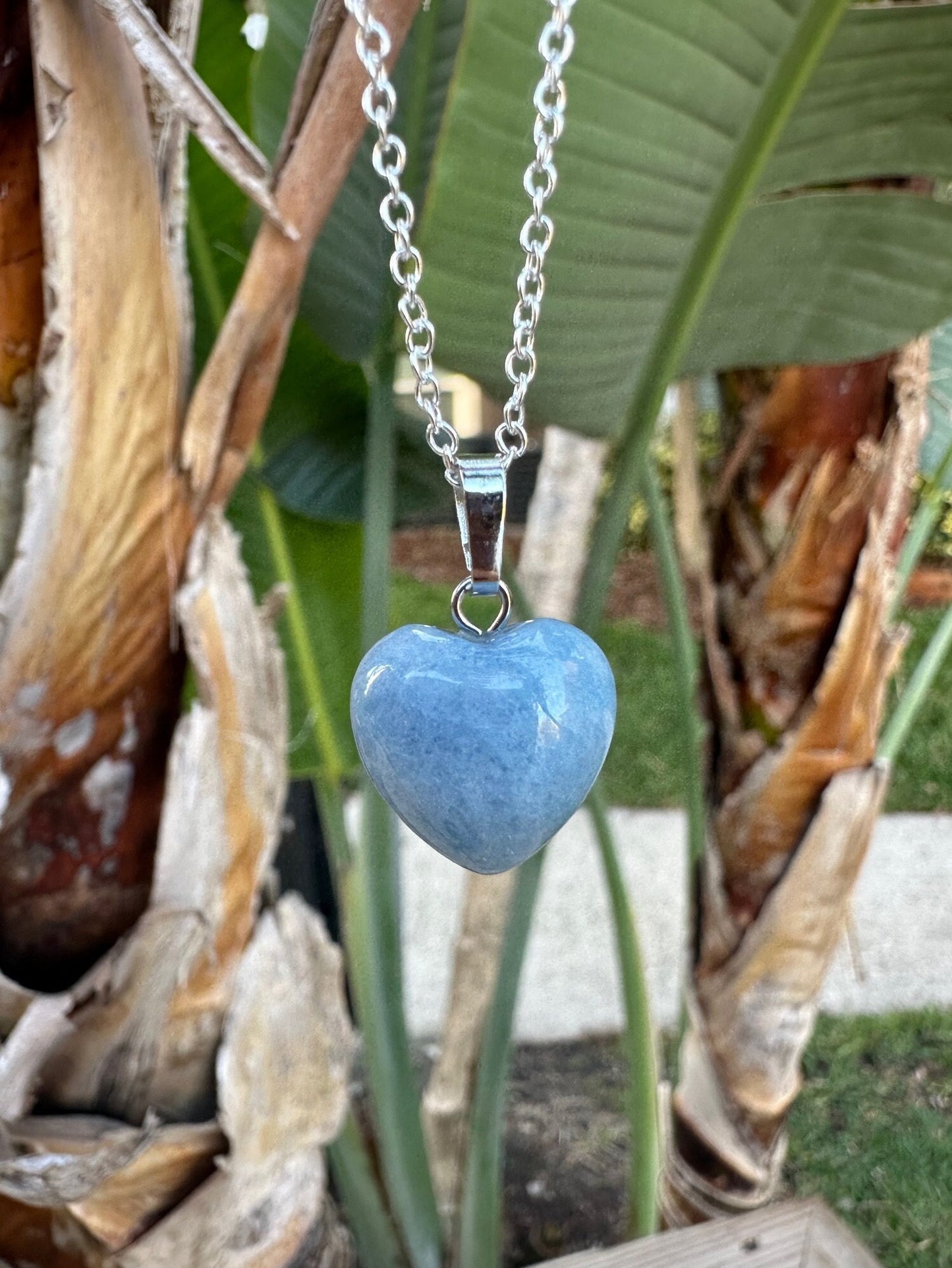 Dainty Blue Angelite Heart Pendant Necklace