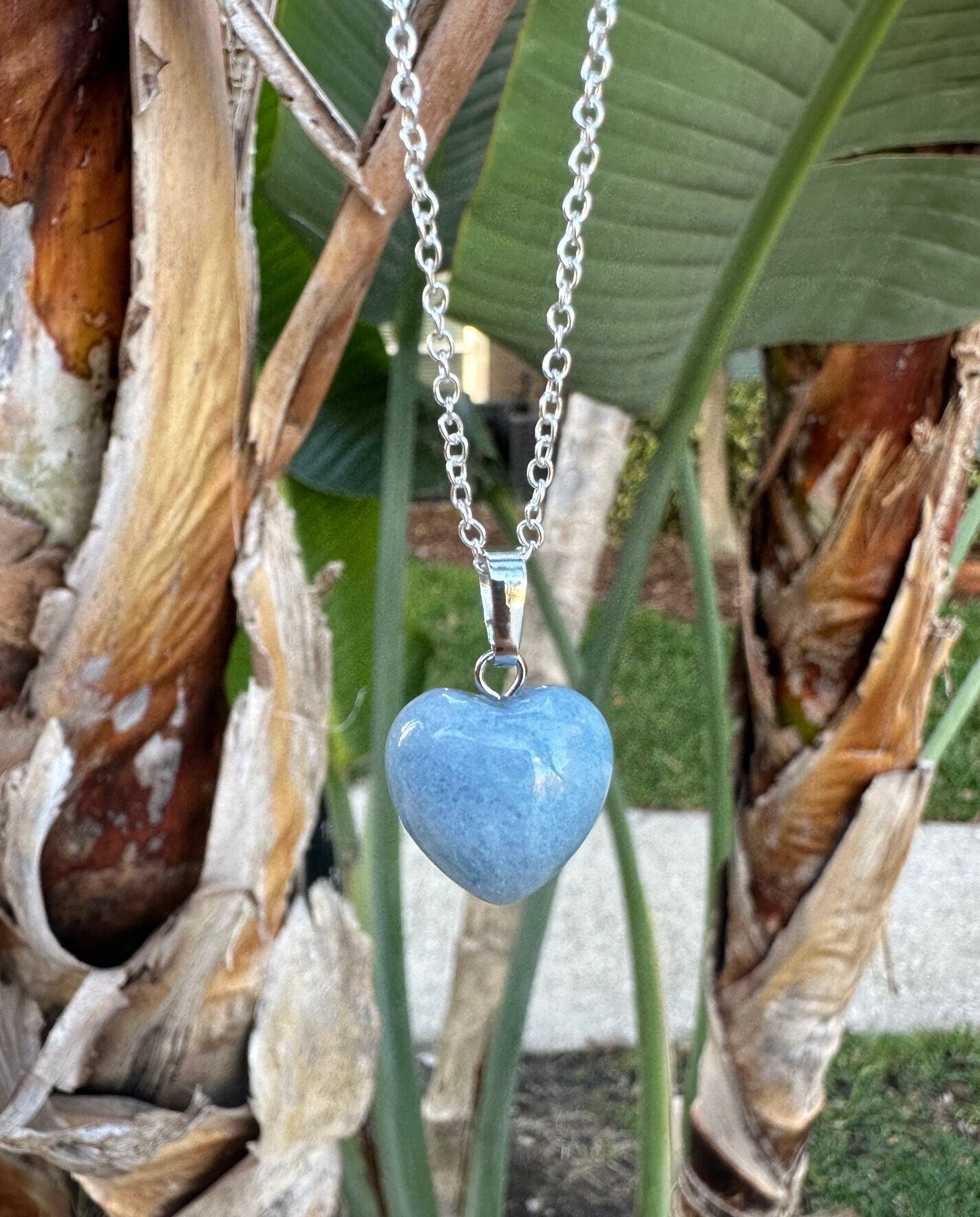 Dainty Blue Angelite Heart Pendant Necklace