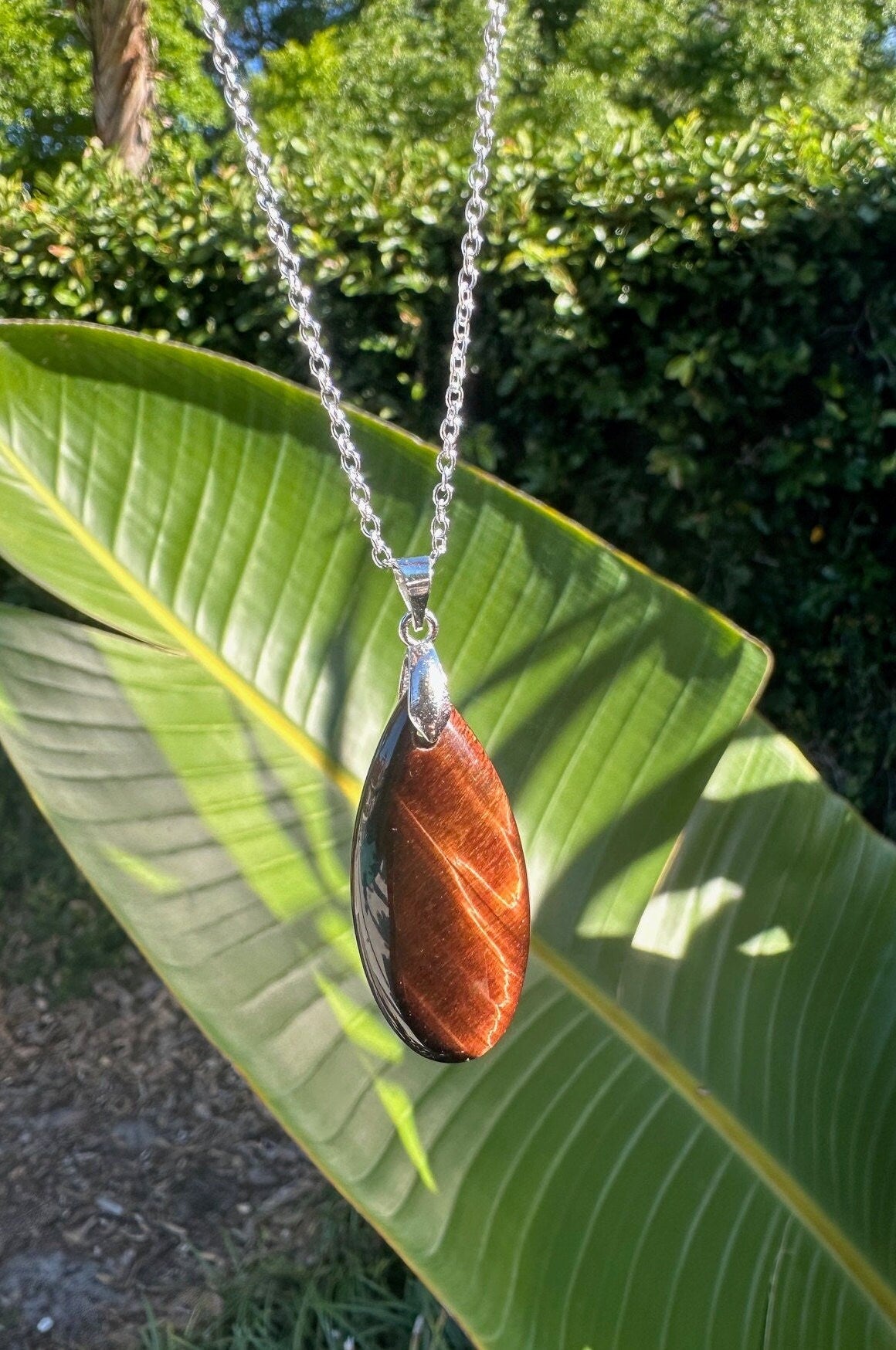 Red Tiger Eye Teardrop Pendant Necklace