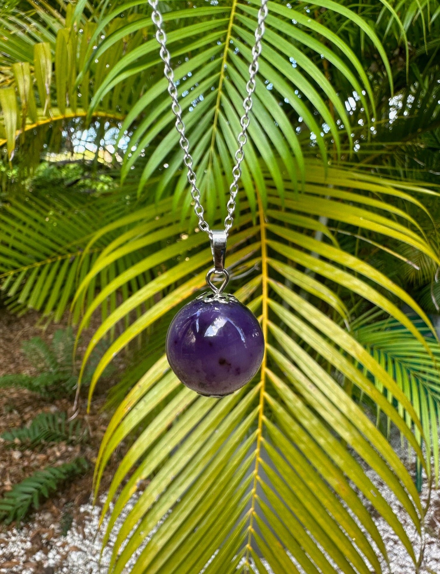 Purple Agate Ball Pendant Necklace