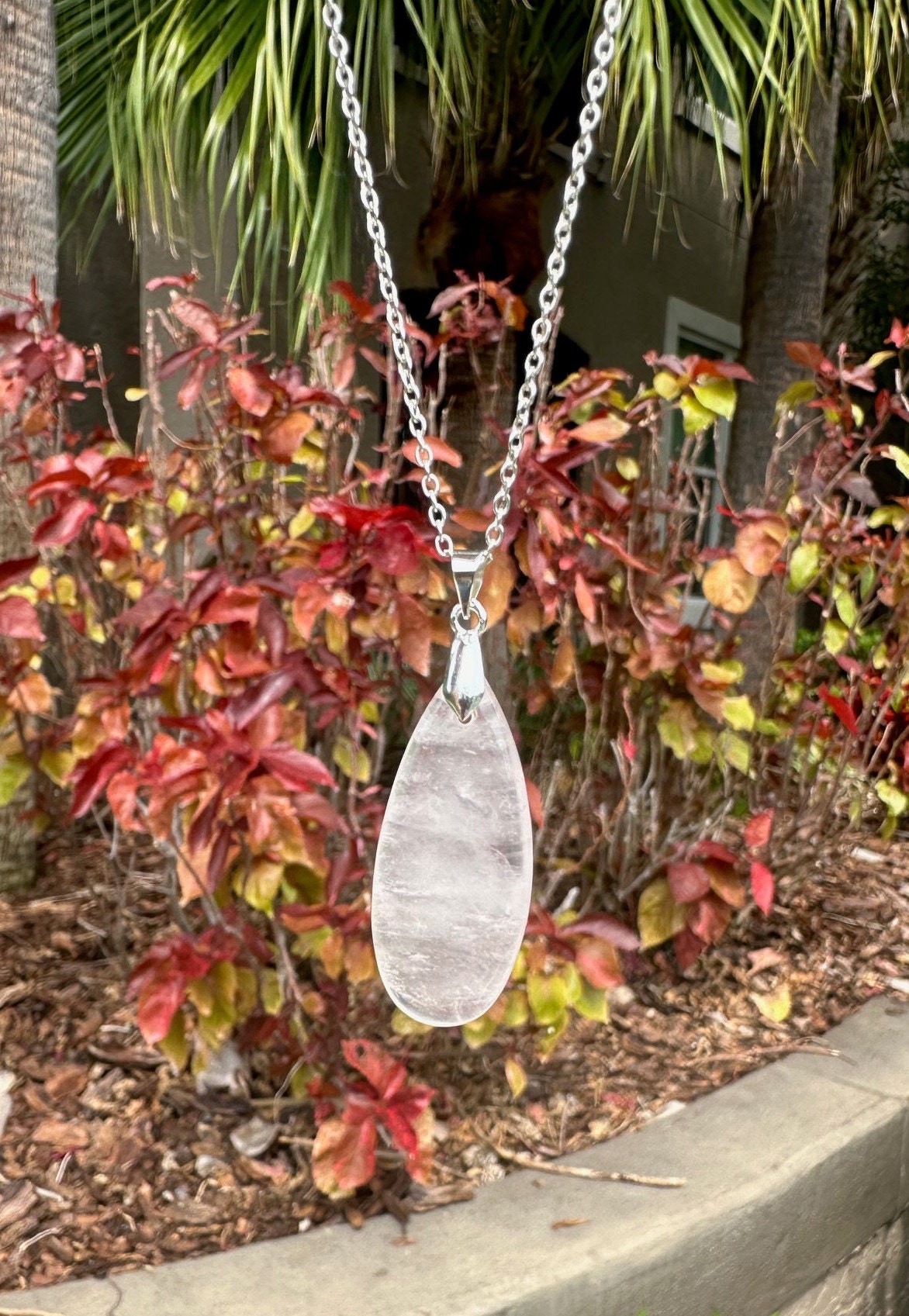 Rose Quartz Teardrop Pendant Necklace