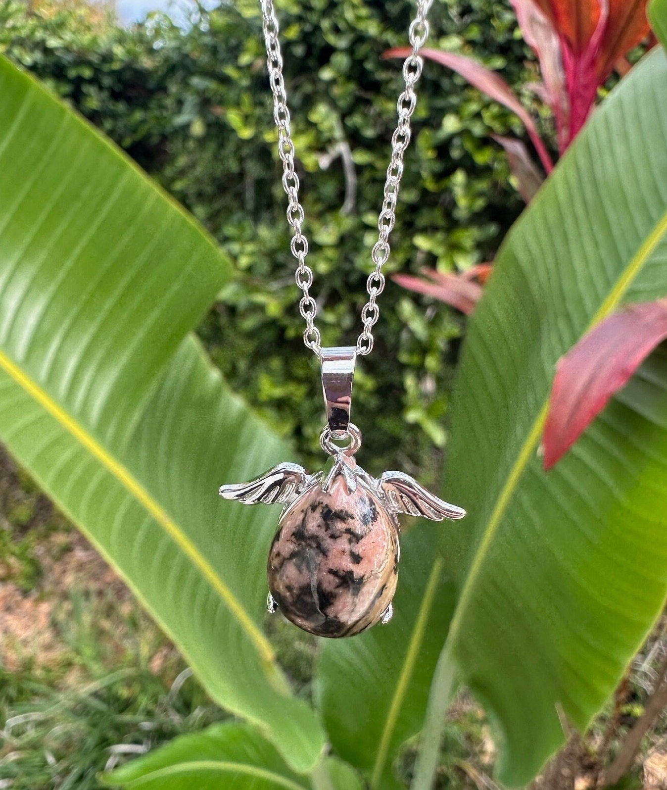 Rhodonite Angelic Egg Pendant Necklace