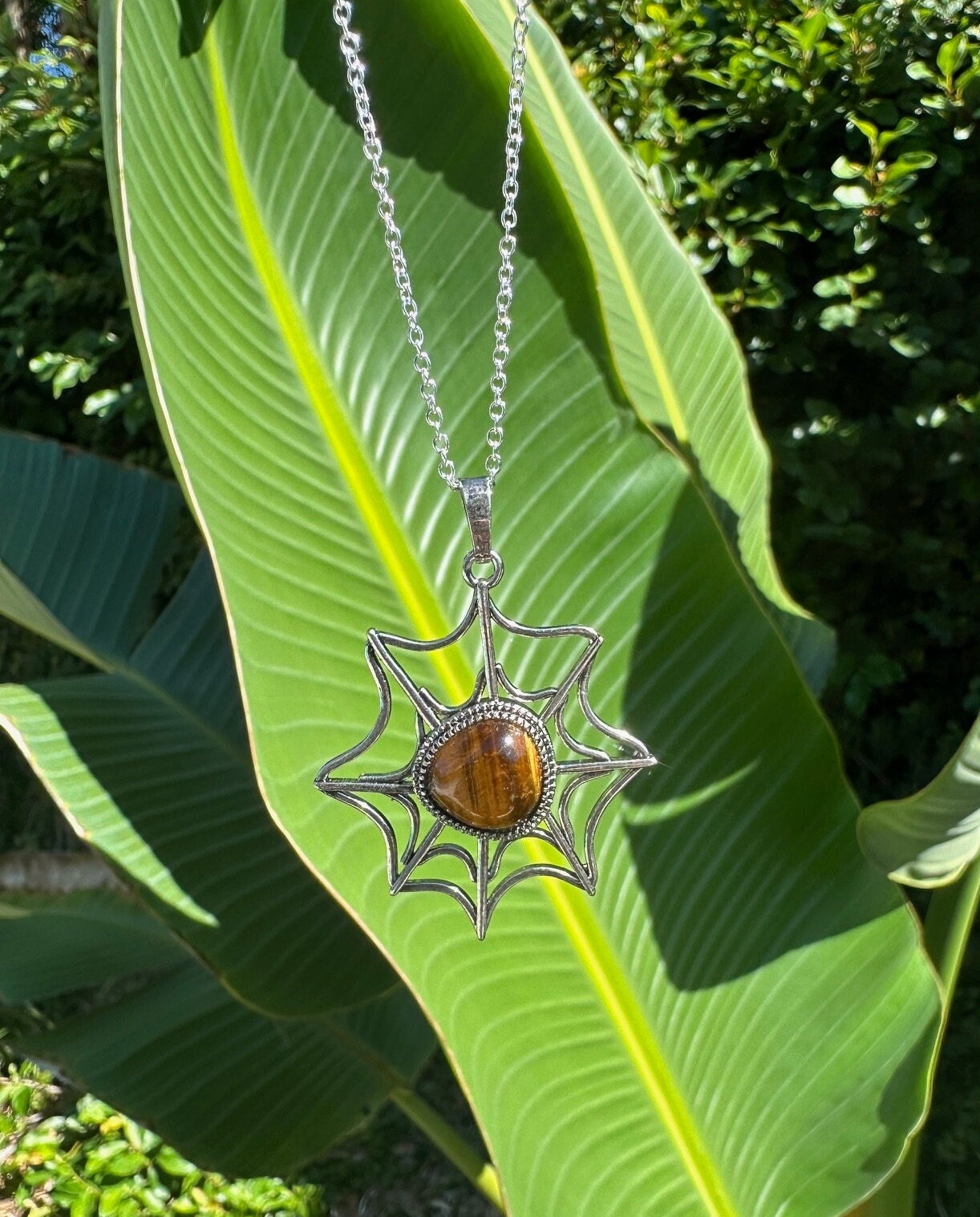 Tiger Eye Spider Web Pendant Necklace