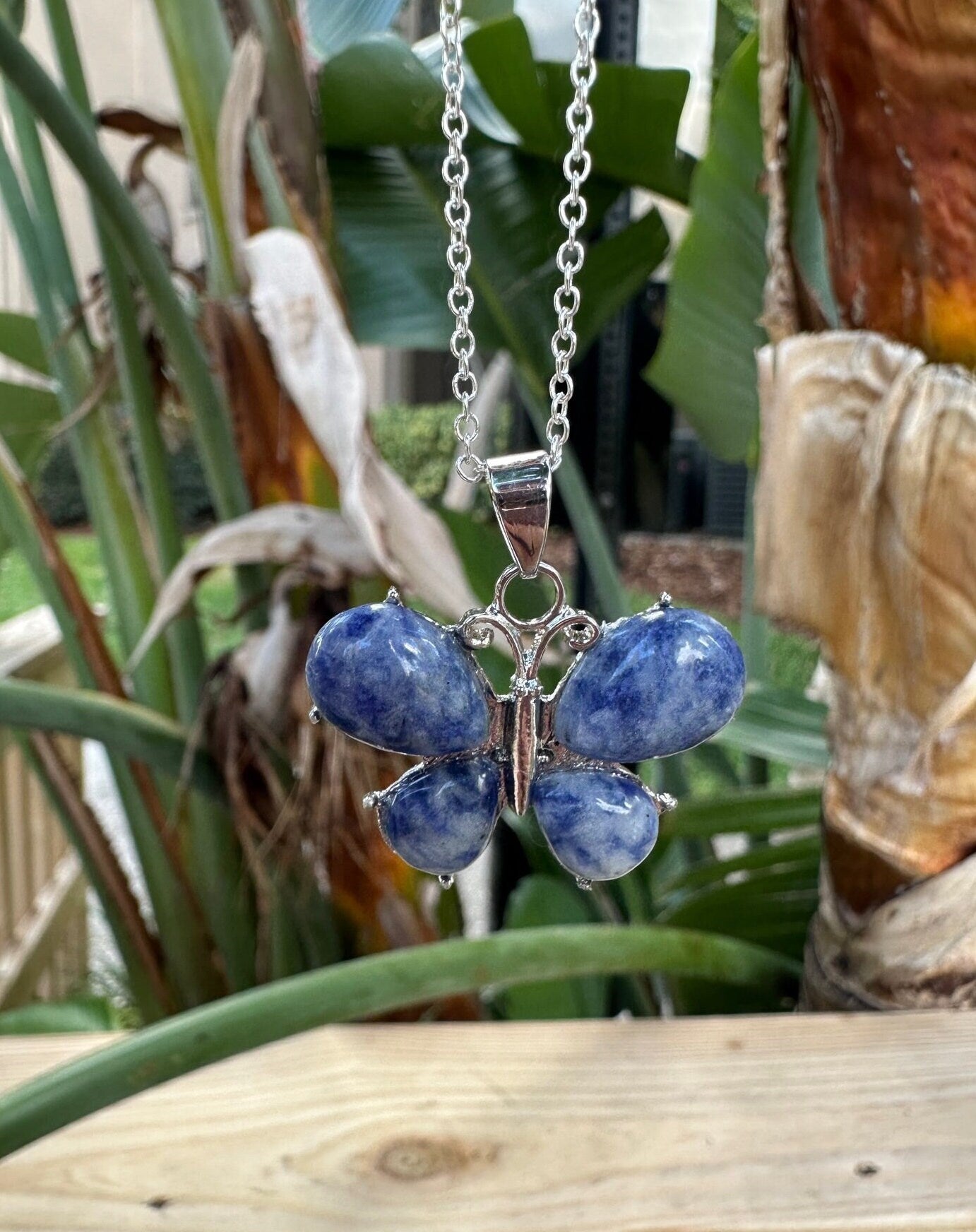 Blue Spot Jasper Butterfly Necklace