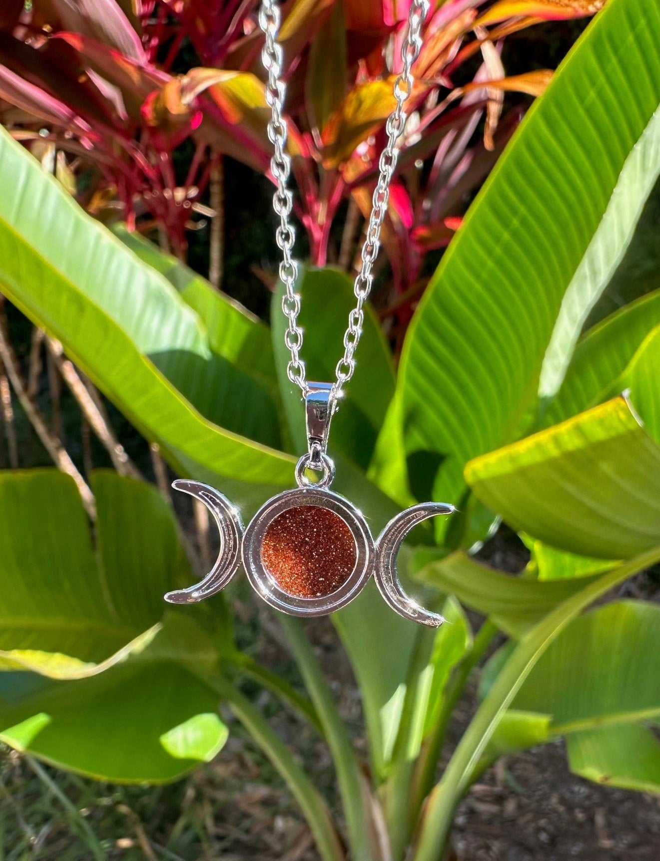 Goldstone Celestial 2 Moon Necklace