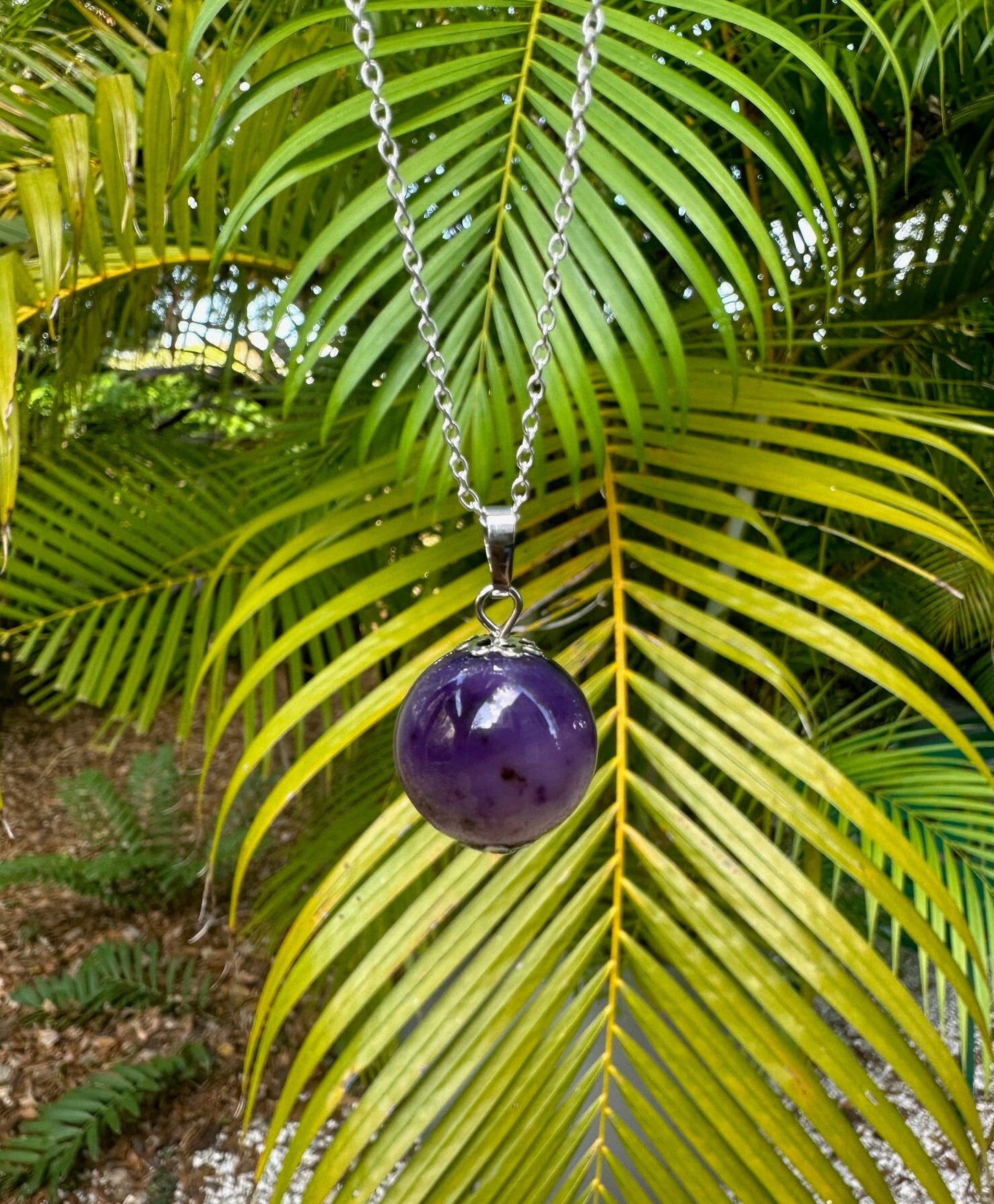 Purple Agate Ball Pendant Necklace