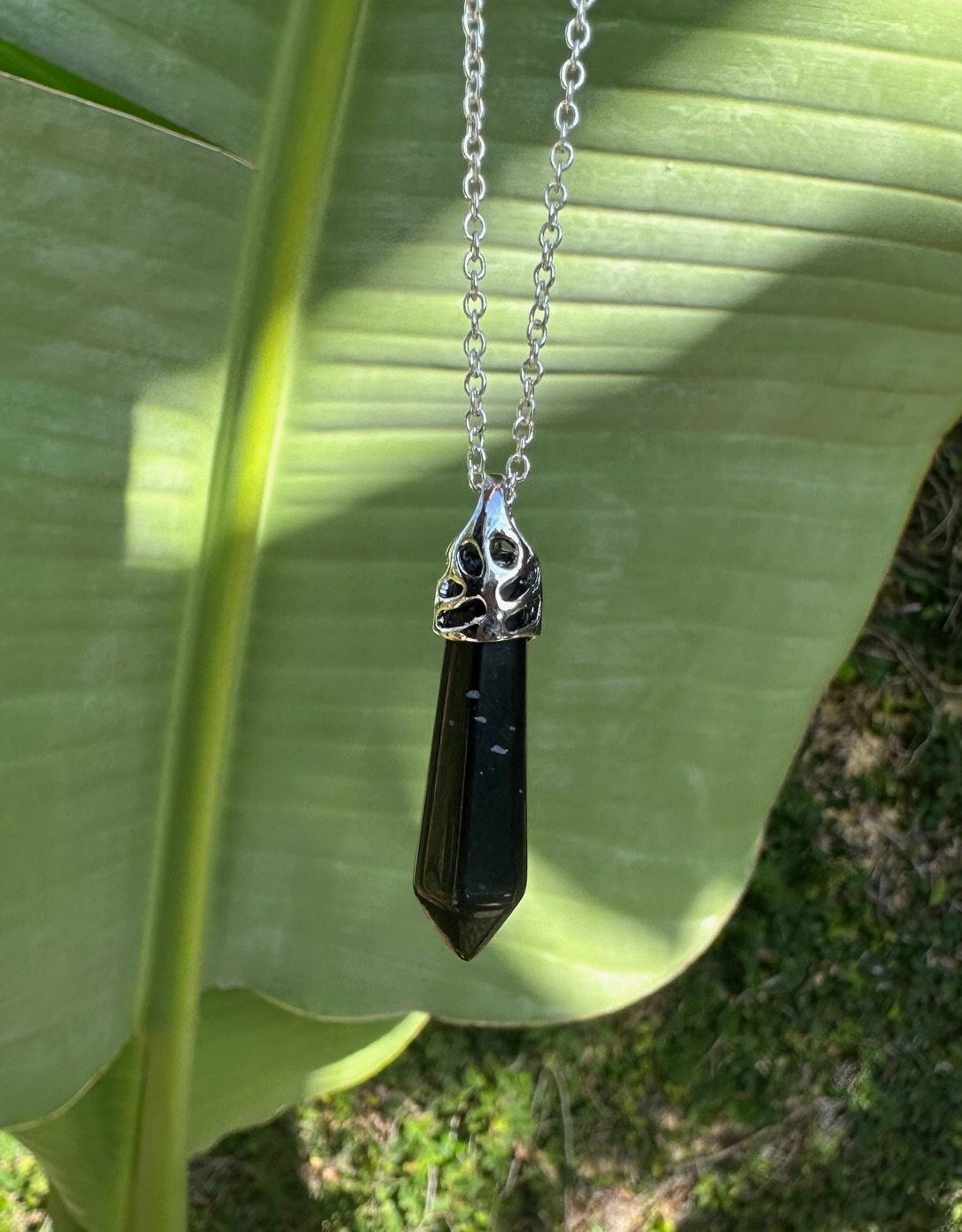 Obsidian Thin Hexagon Pendant Necklace