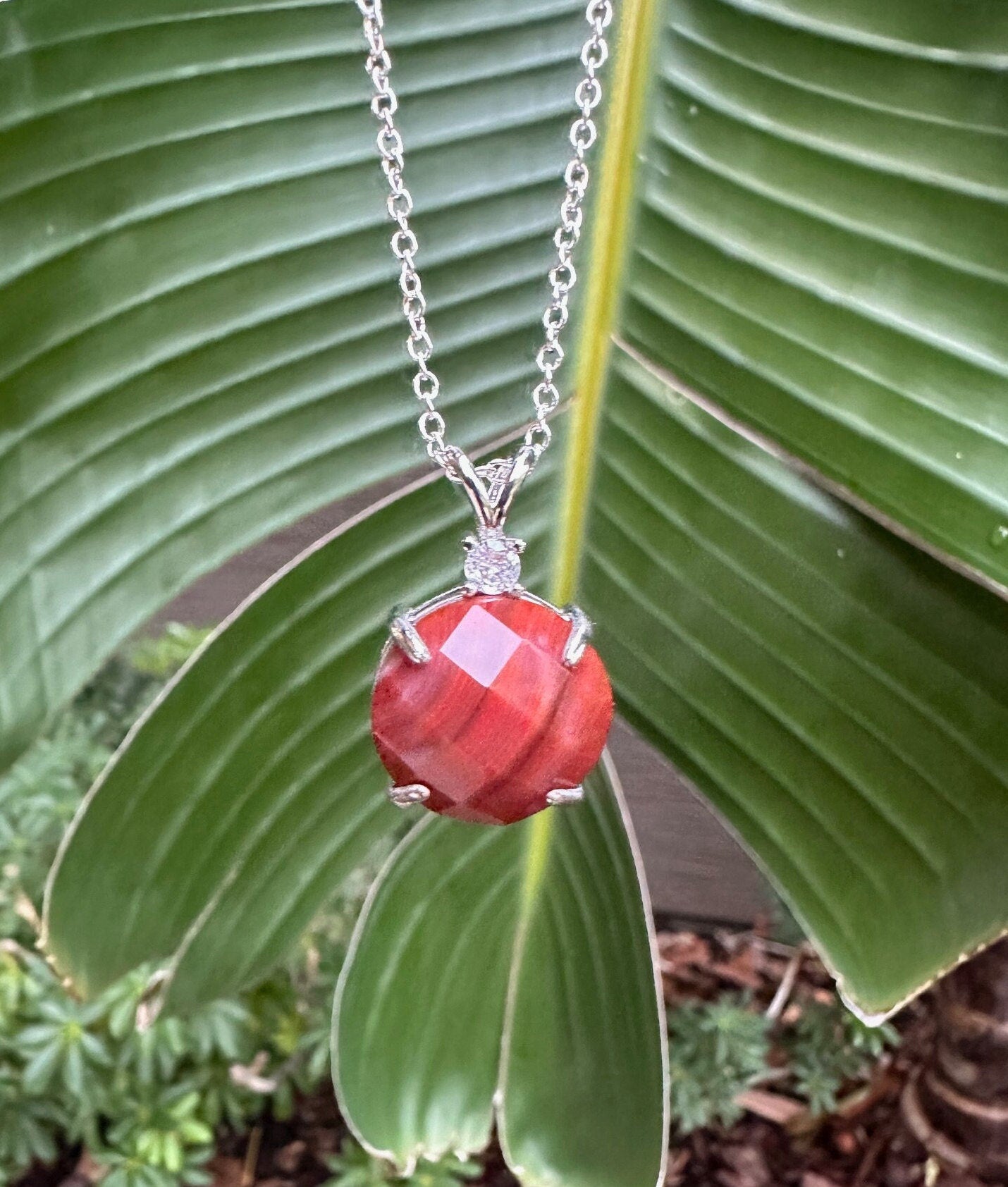 Red Agate Prism Pendant Necklace
