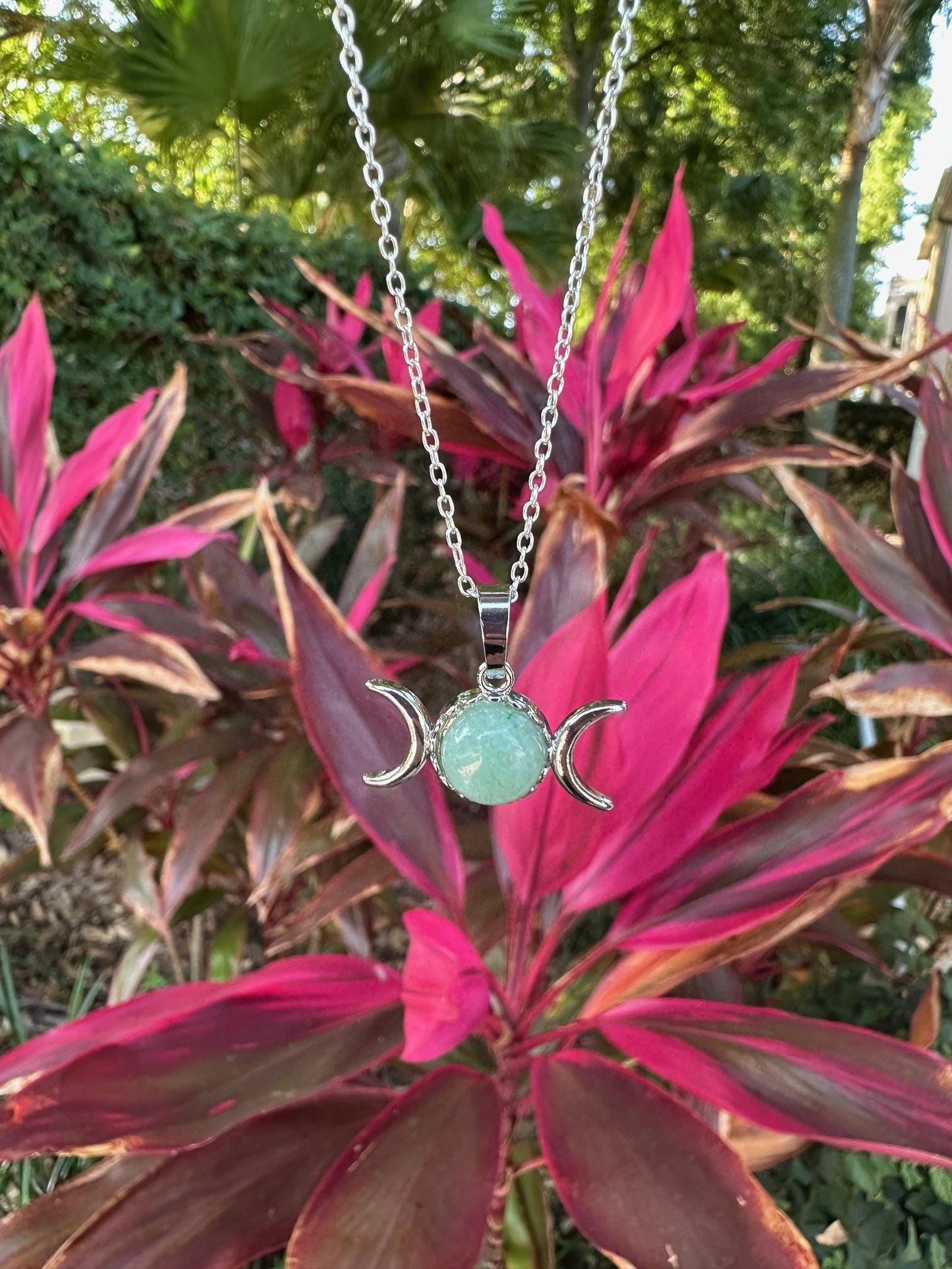 Green Aventurine Celestial 2 Moon Necklace