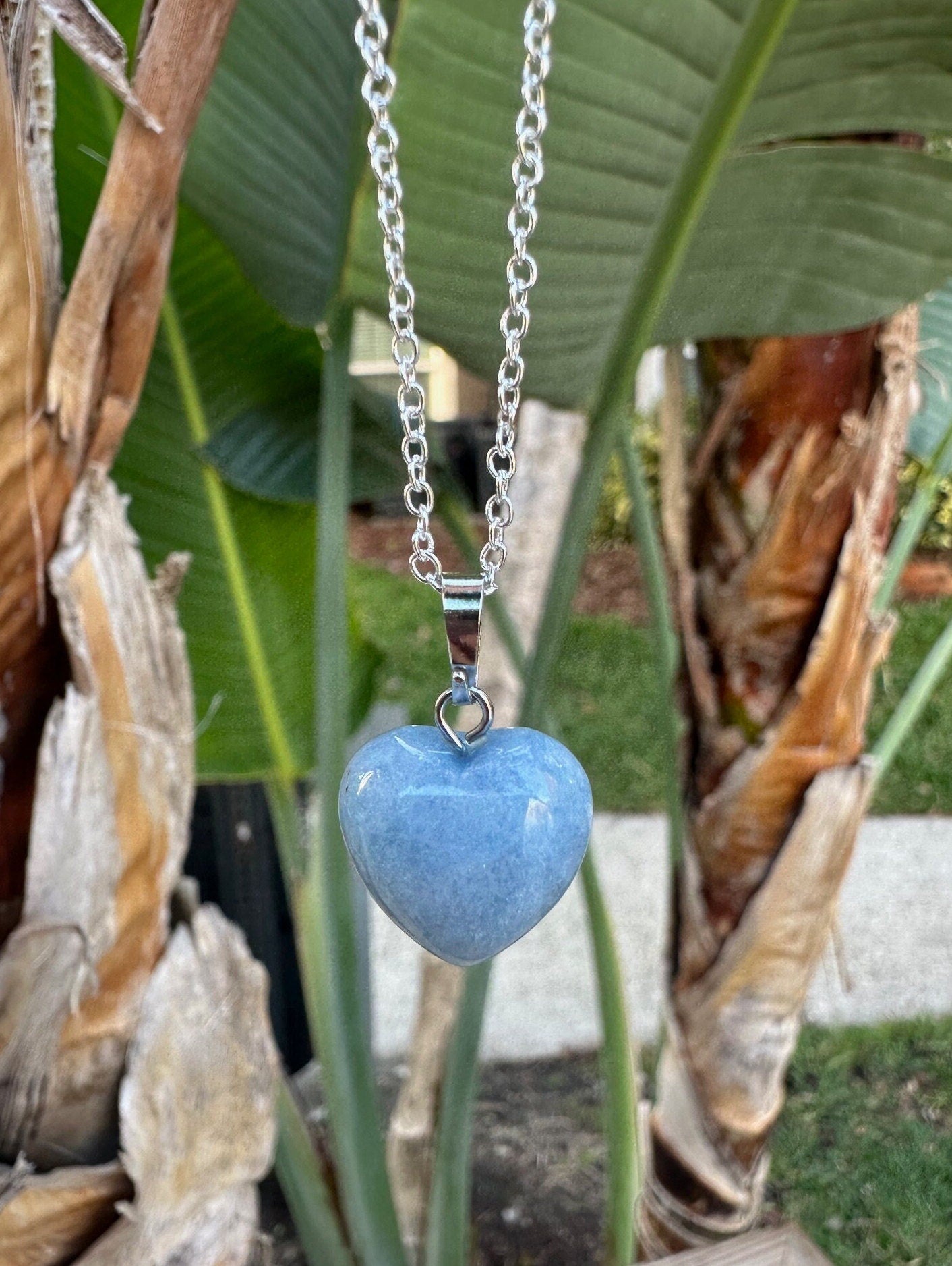 Dainty Blue Angelite Heart Pendant Necklace