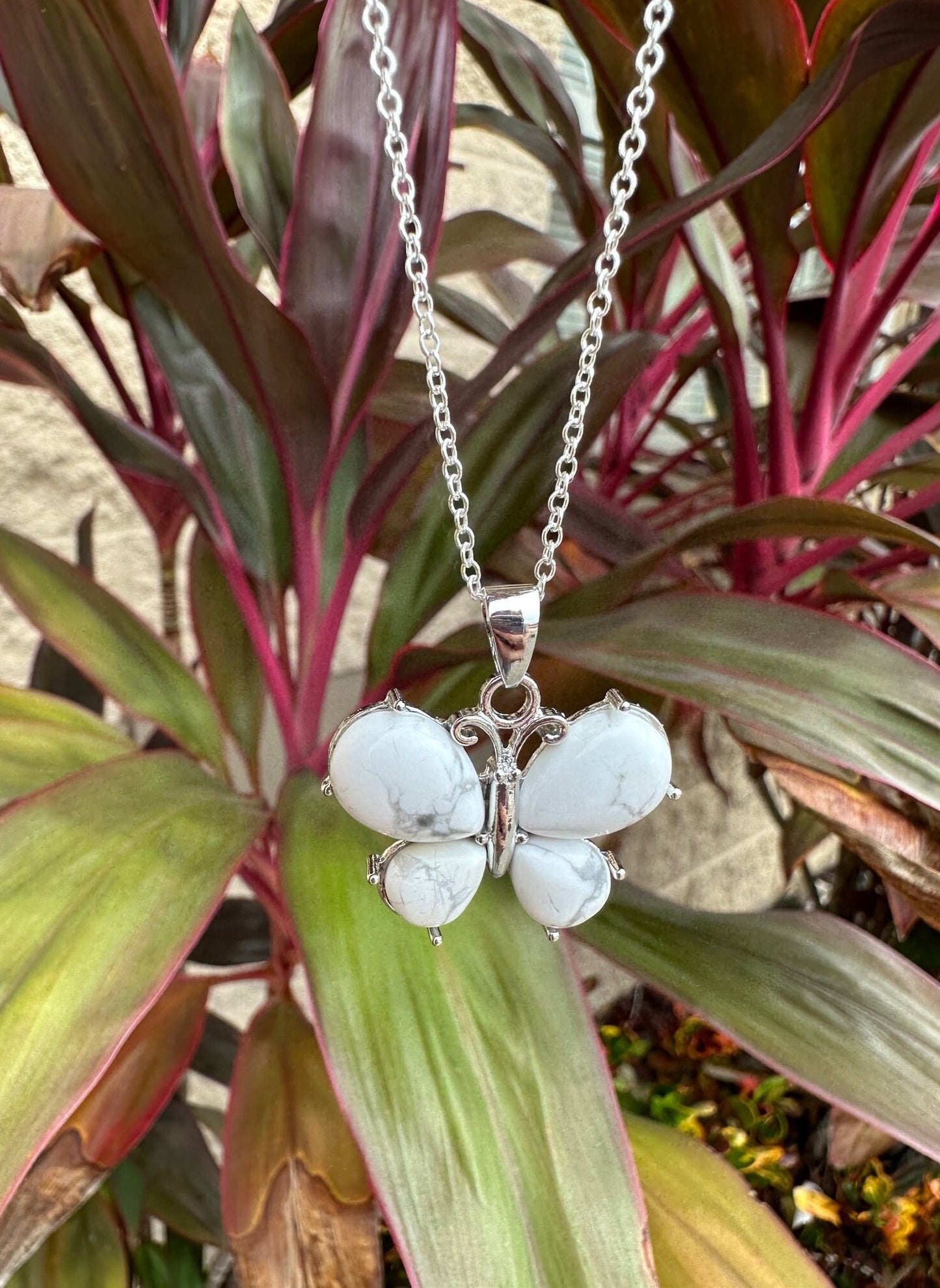 Howlite Butterfly Pendant Necklace