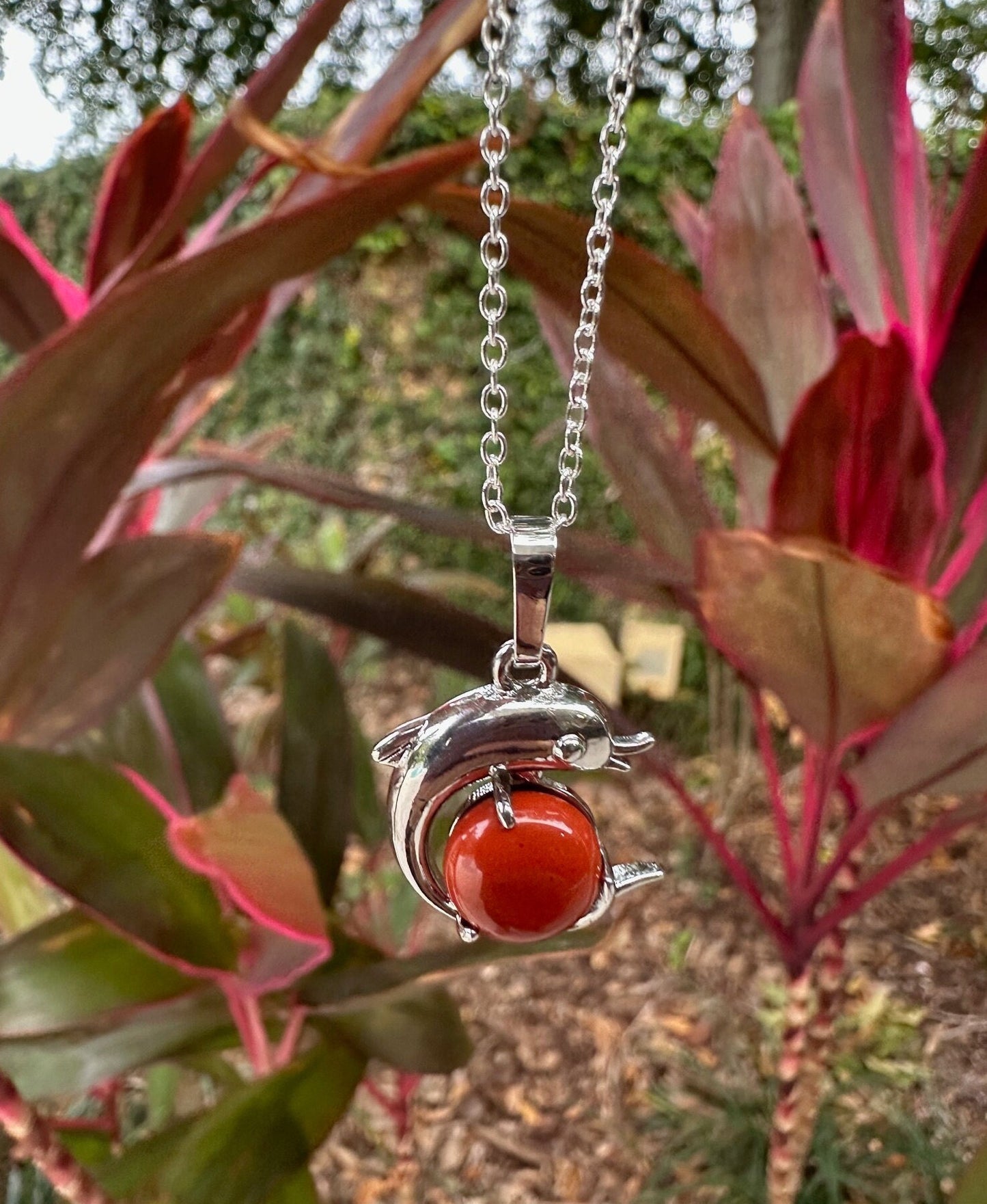 Red Jasper Dolphin Pendant Necklace