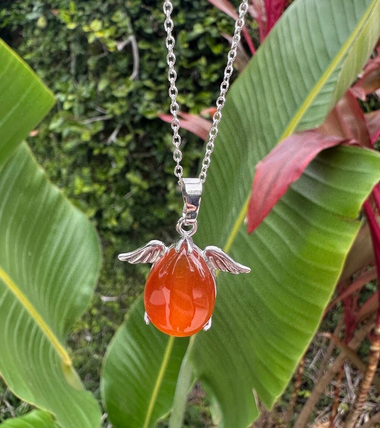 Carnelian Angelic Egg Pendant Necklace