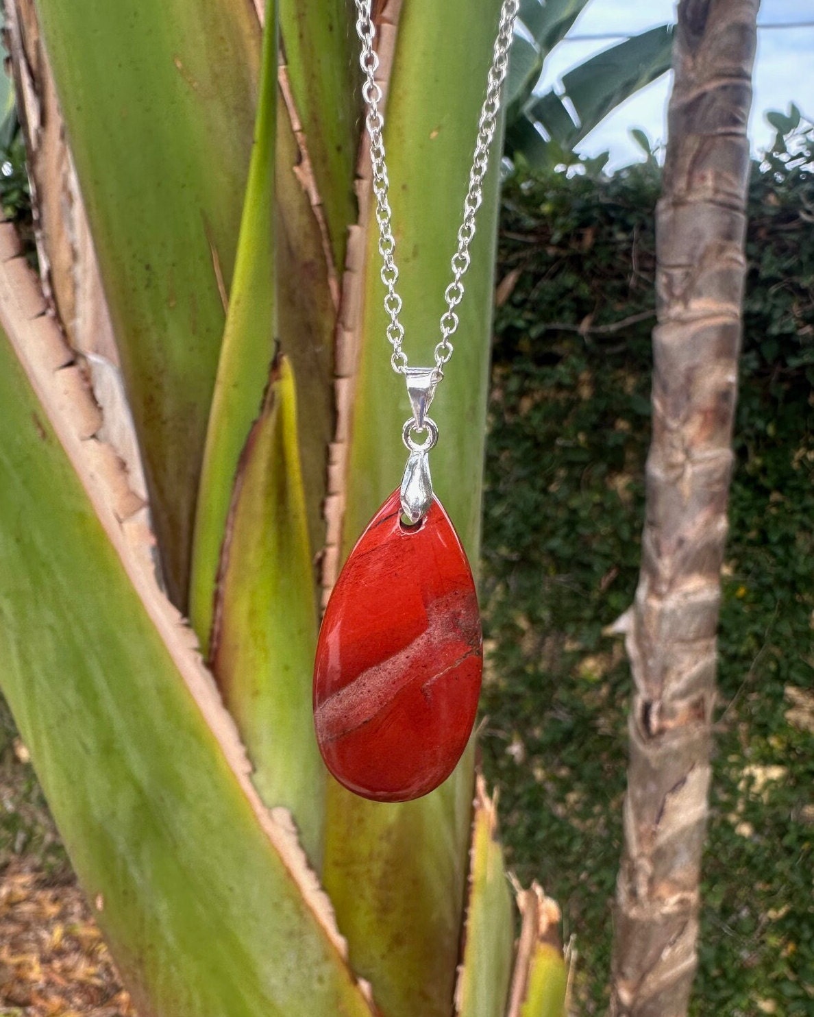 Red Jasper Teardrop Pendant Necklace