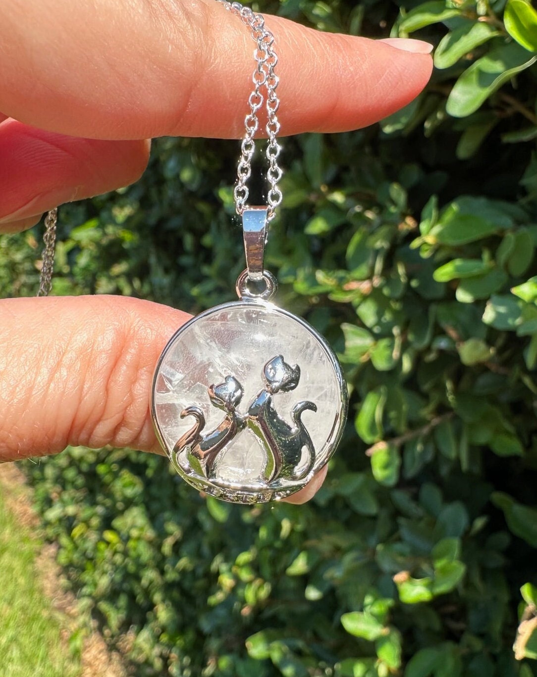 Clear Quartz Cat Love Pendant Necklace