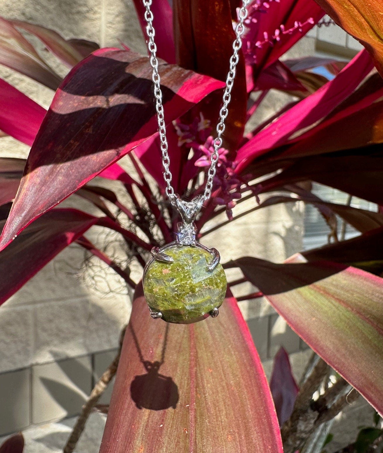 Unakite Prism Pendant Necklace