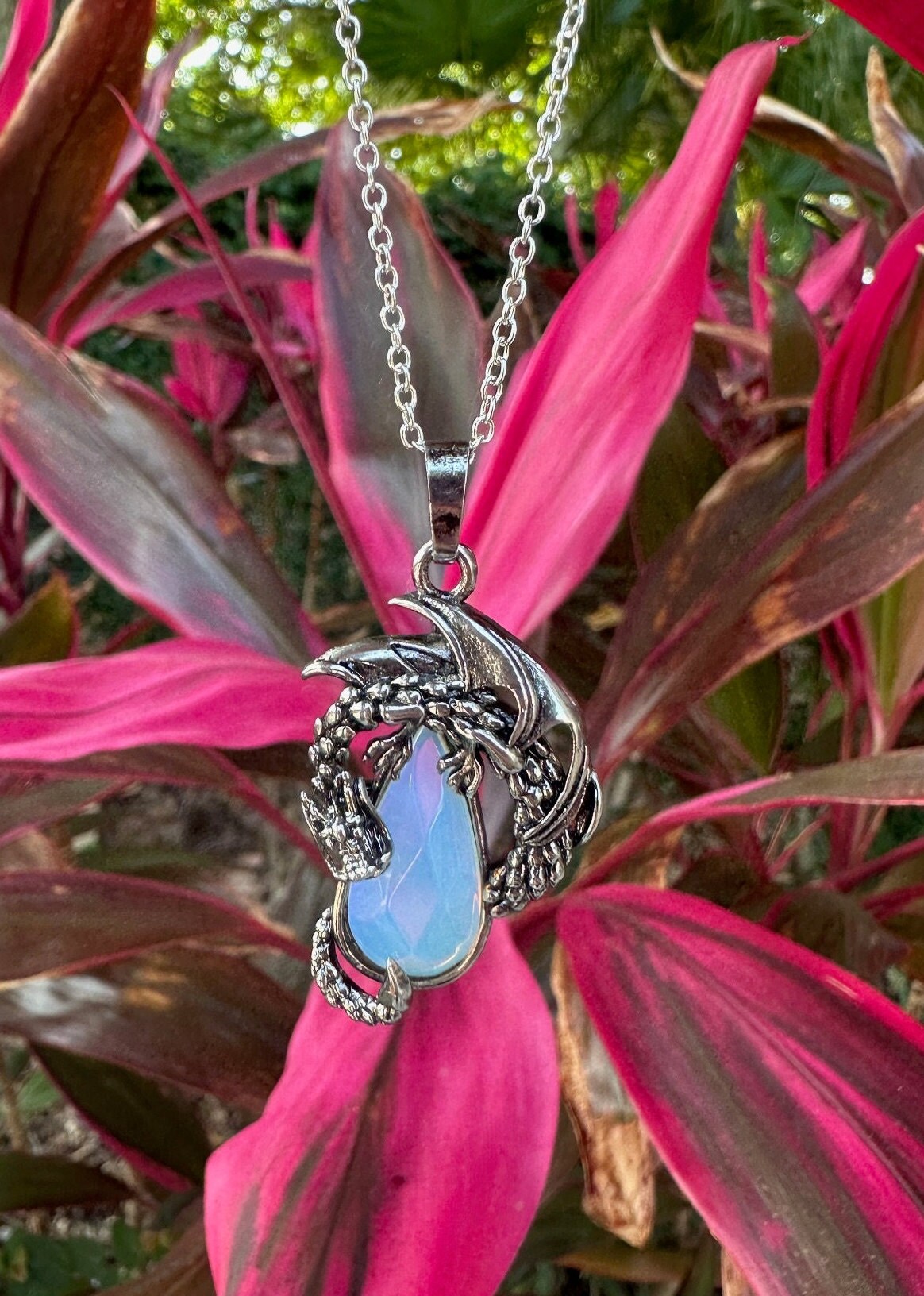 Opalite Dragon Crawling Pendant Necklace