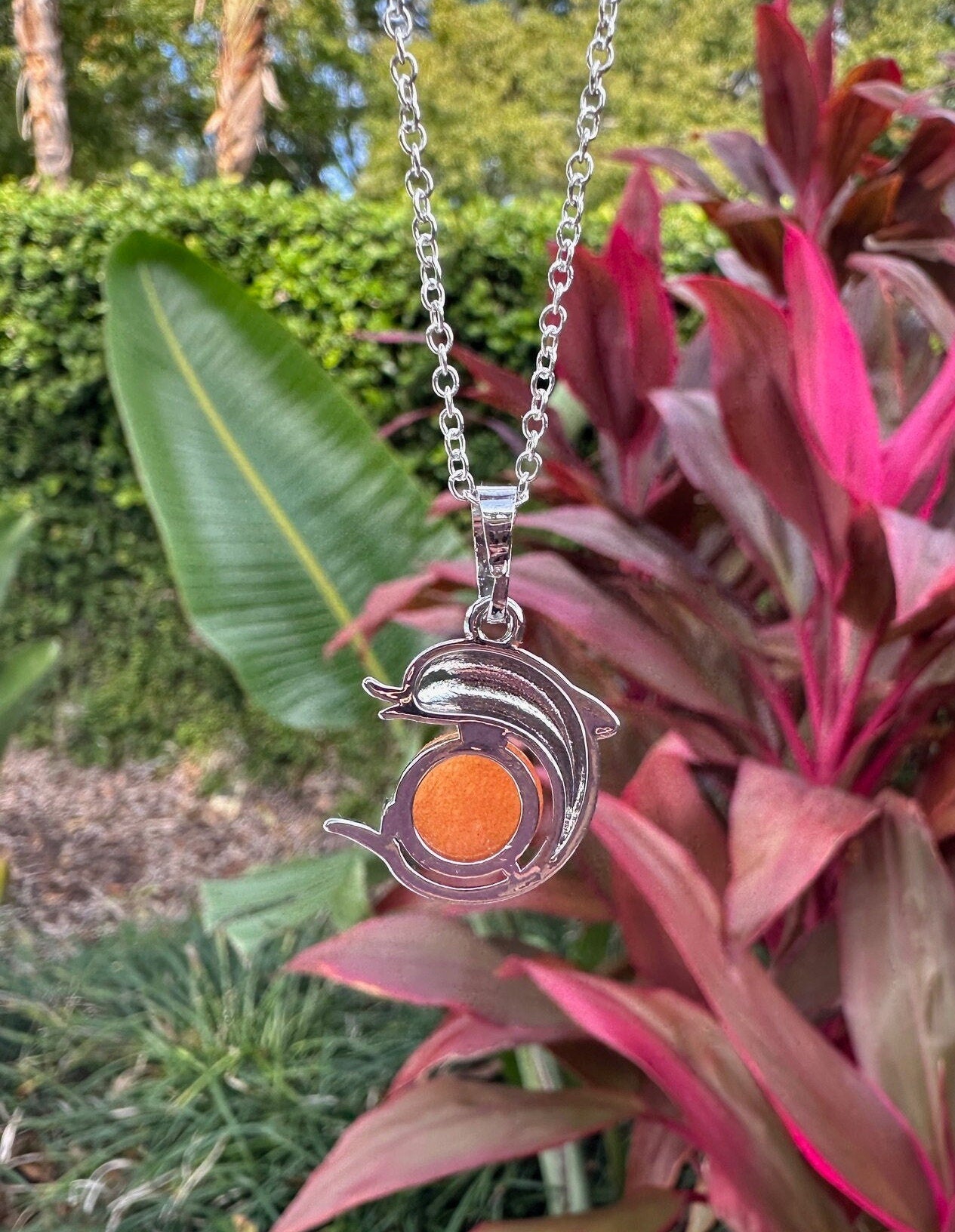 Orange Aventurine Dolphin Pendant Necklace
