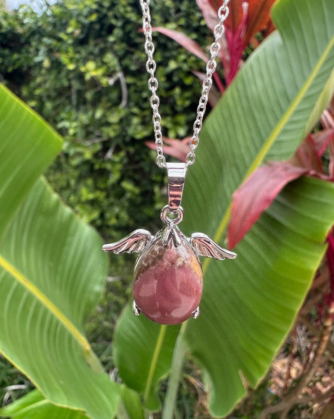 Rhodonite Angelic Egg Pendant Necklace