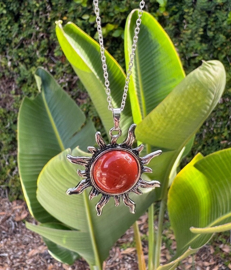 Red Jasper Sun Pendant Necklace
