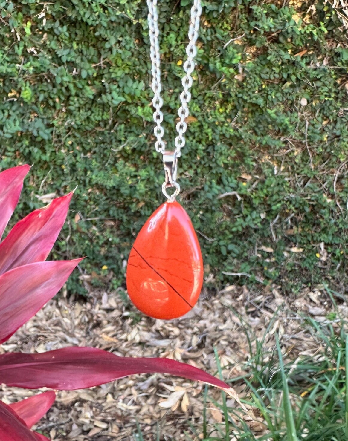 Red Jasper Teardrop Pendant Necklace