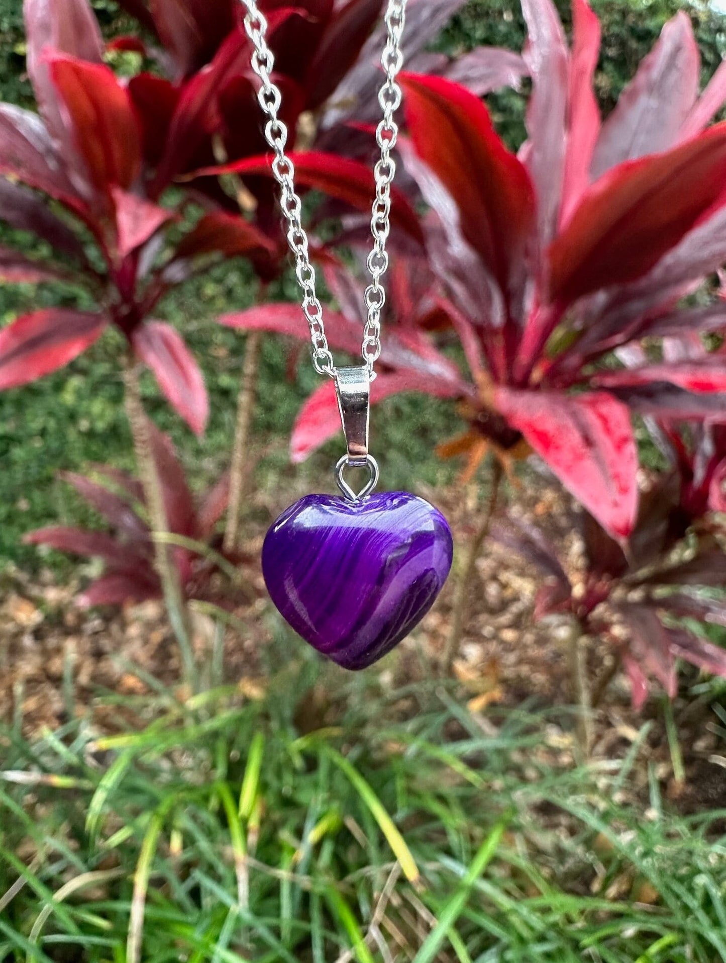 Purple Agate Heart Pendant Necklace