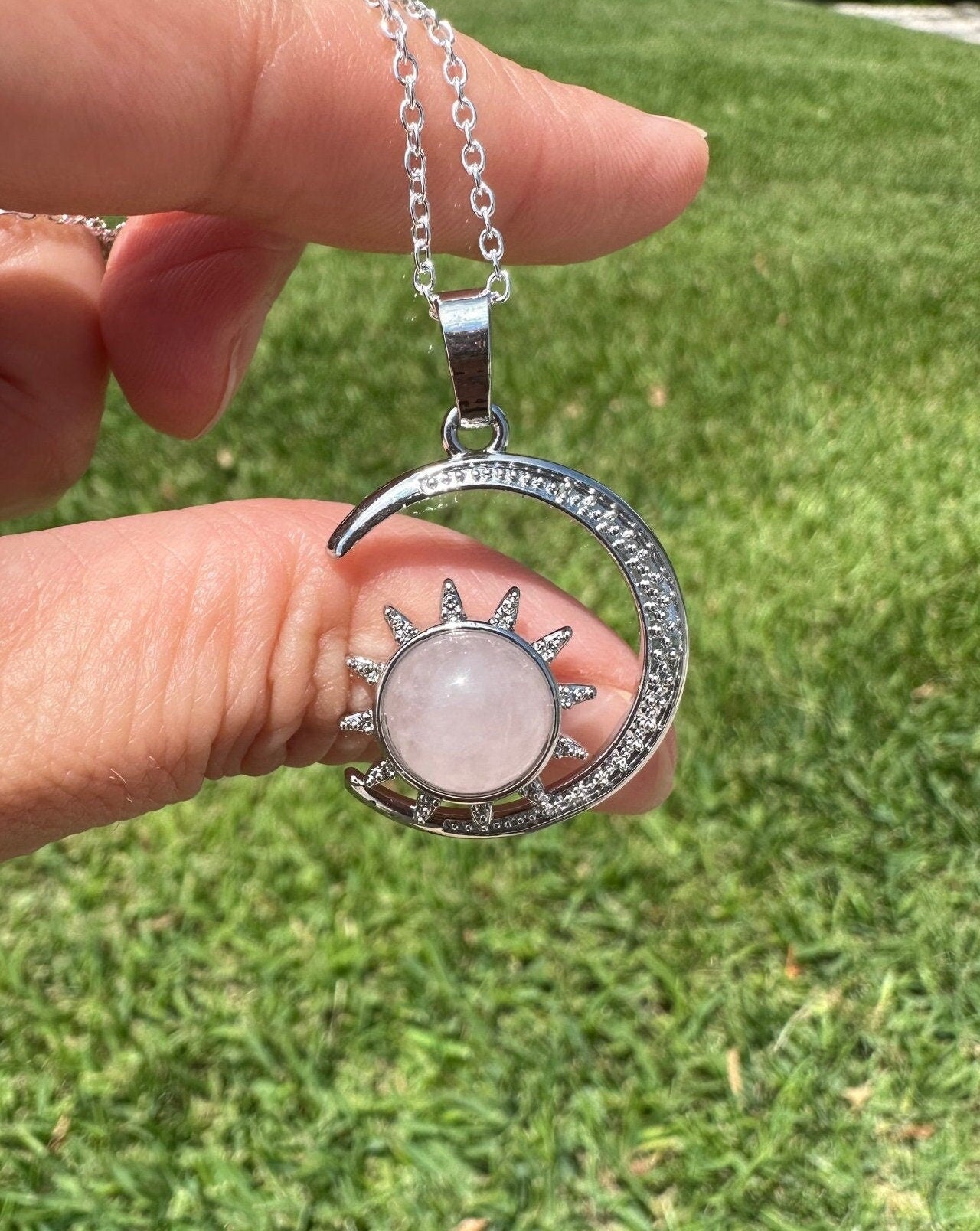 Rose Quartz Crescent Sun Necklace