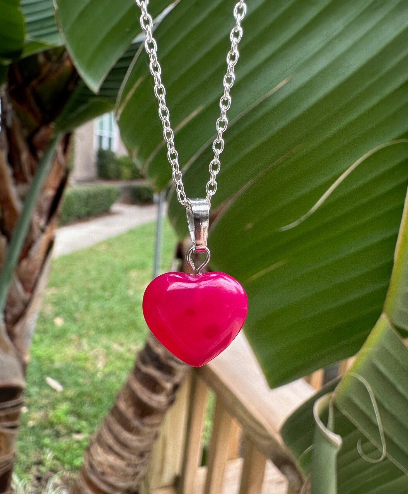 Dainty Pink Agate Heart Pendant Necklace