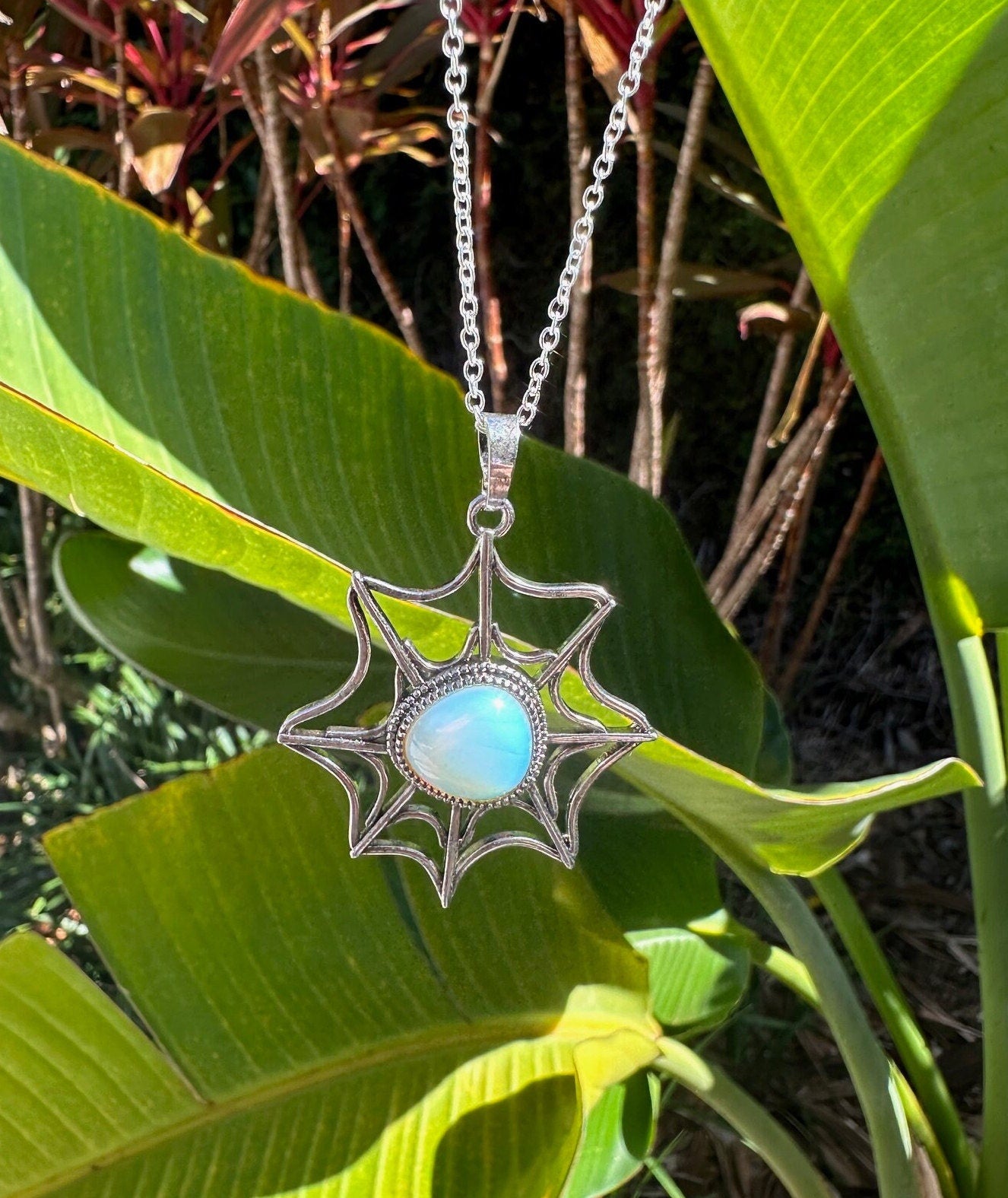 Opalite Spider Web Pendant Necklace