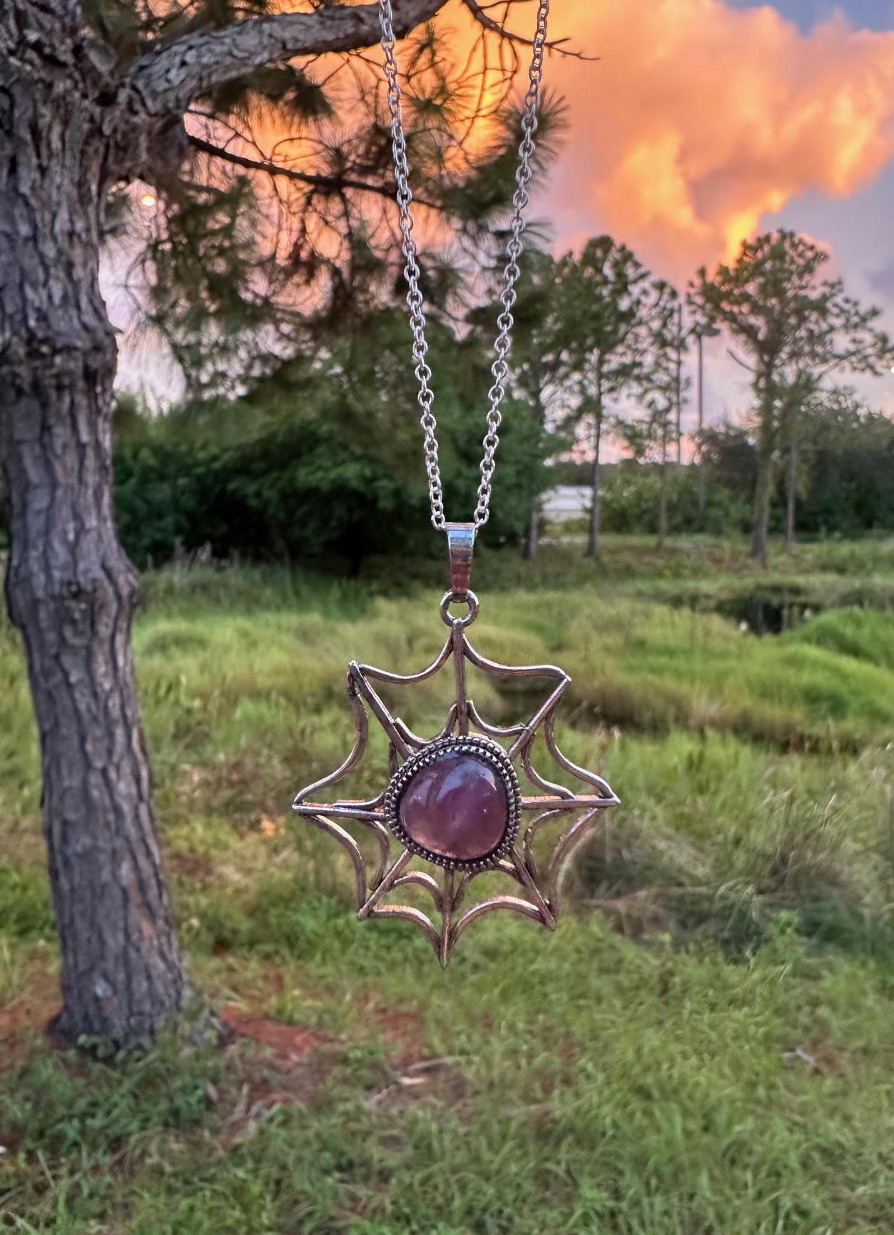 Amethyst Spider Web Pendant Necklace
