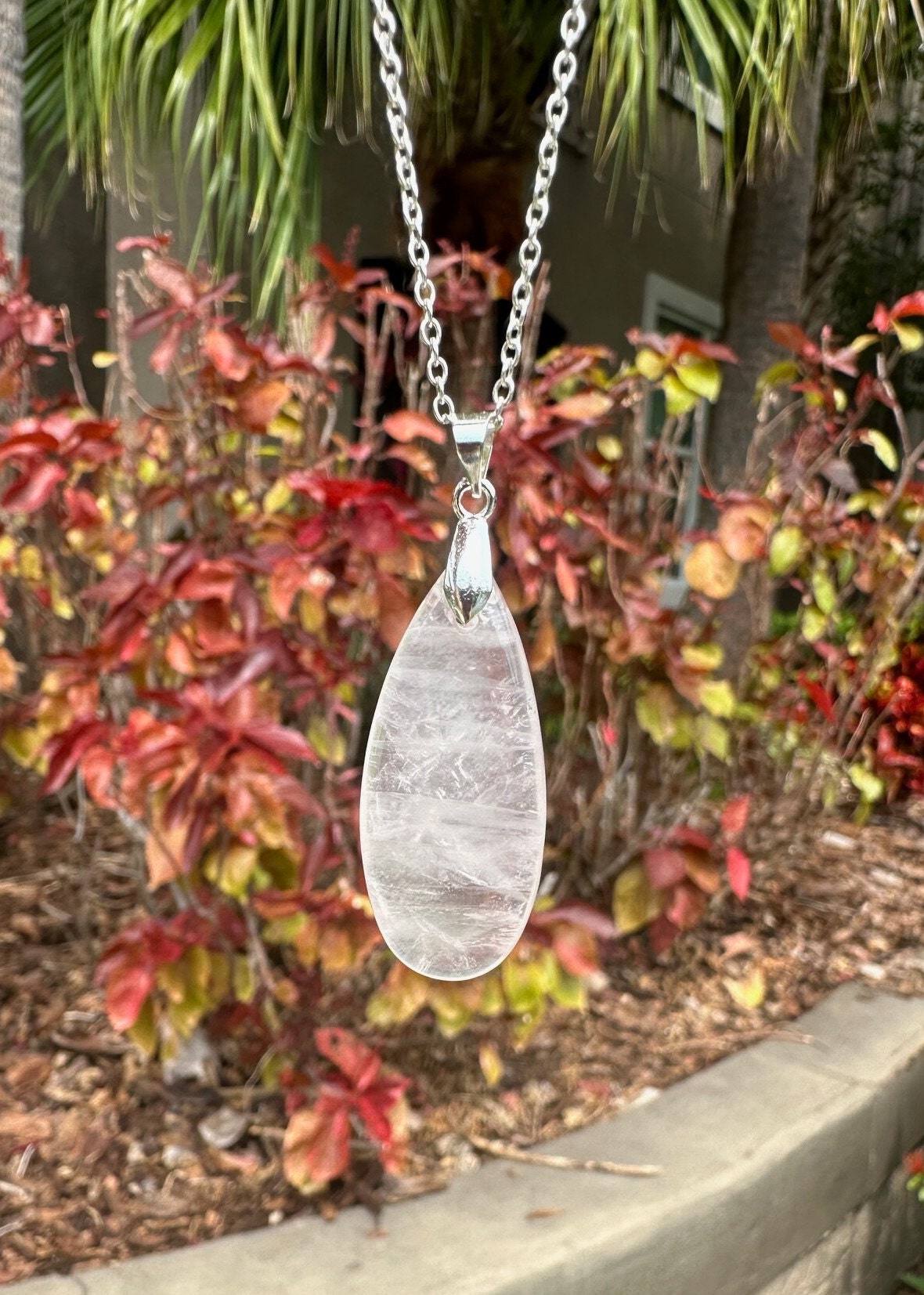 Rose Quartz Teardrop Pendant Necklace