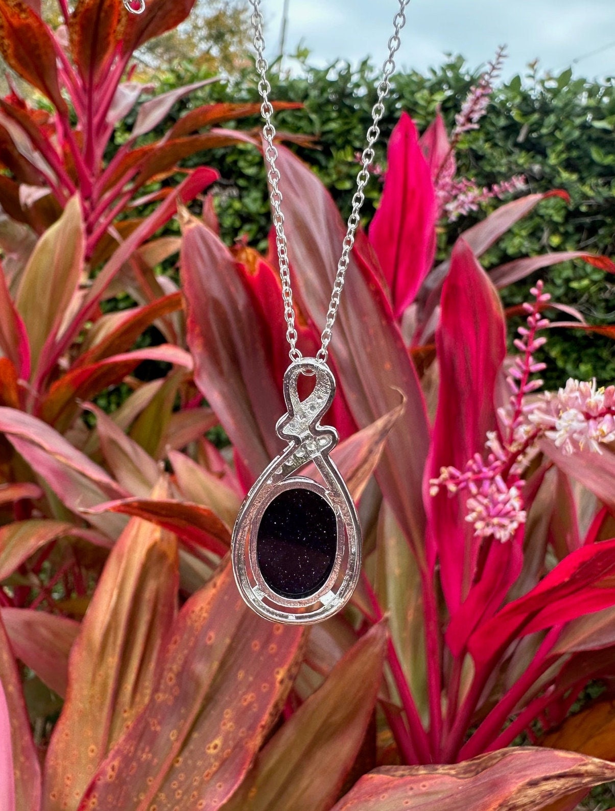 Blue Goldstone Swirl Pendant Necklace