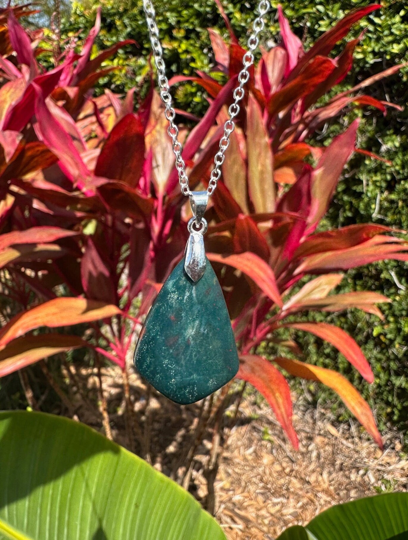 Indian Bloodstone Shield Pendant Necklace