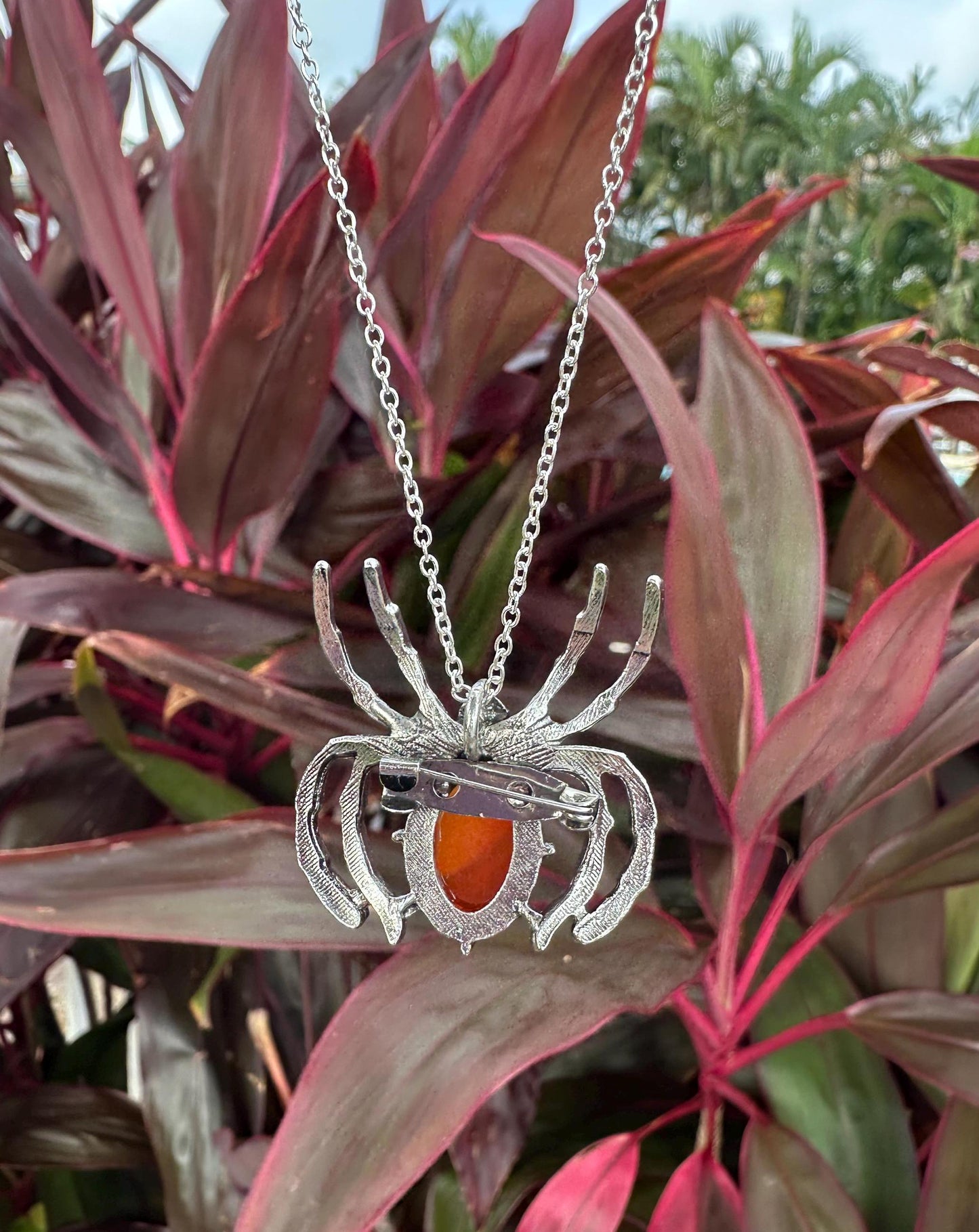 Carnelian Spider Brooch Necklace