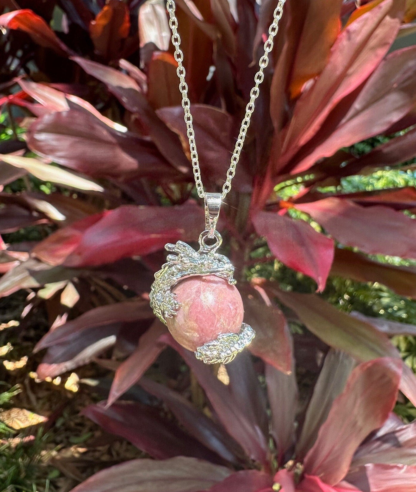 Rhodonite Dragon Ball Necklace