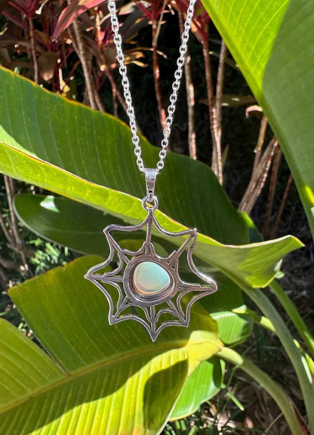 Opalite Spider Web Pendant Necklace