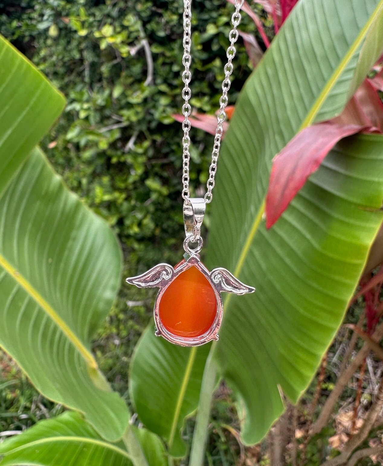 Carnelian Angelic Egg Pendant Necklace