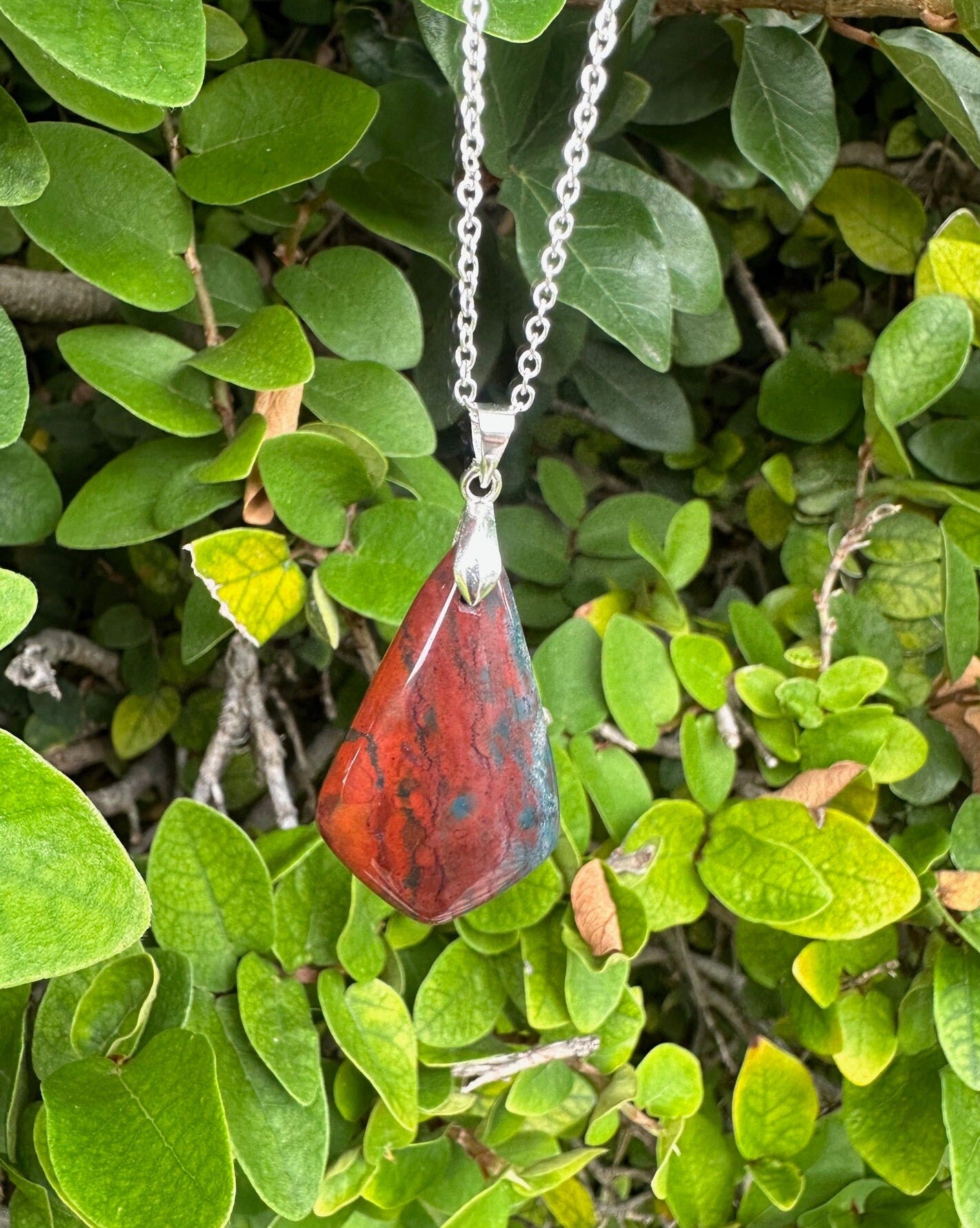 Indian Bloodstone Shield Pendant Necklace