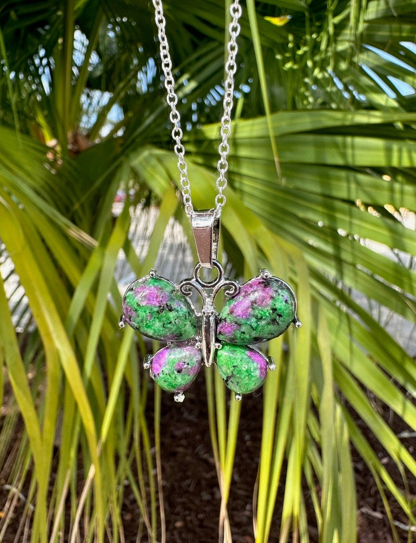 Ruby Zoisite Butterfly Necklace